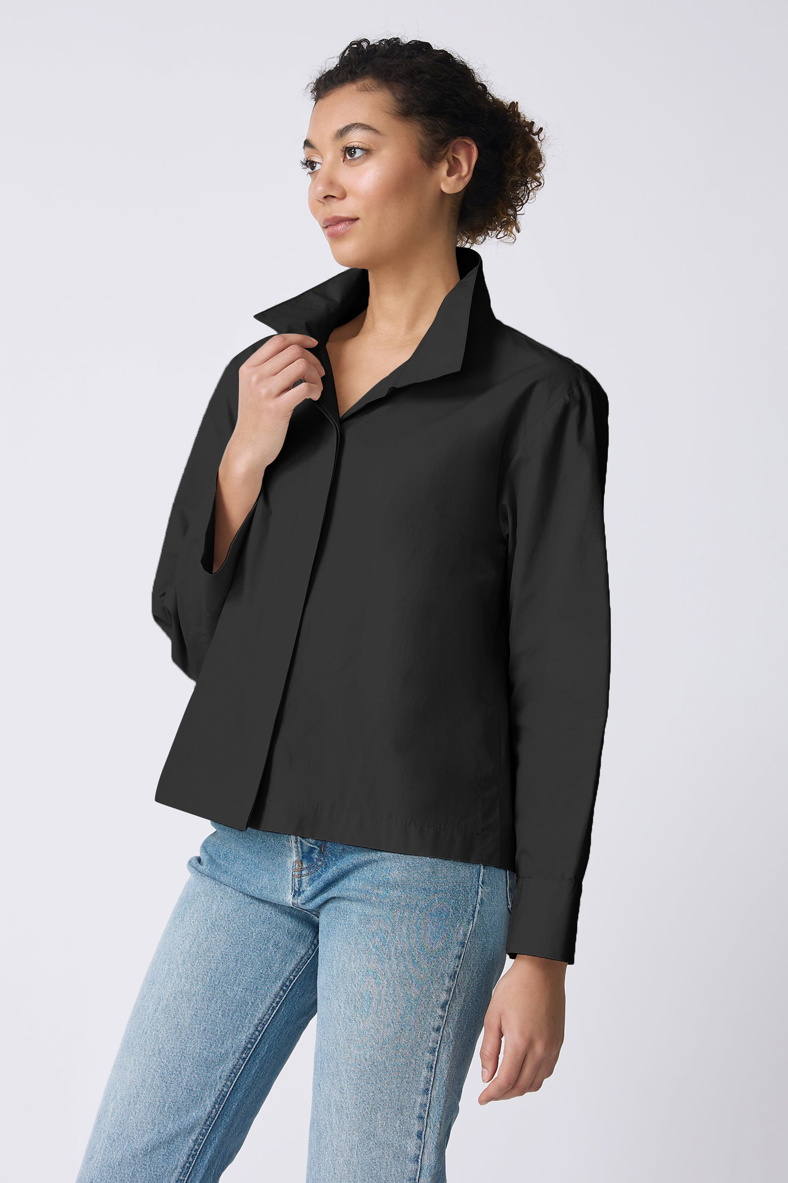 COATS/JACKET Peggy Collared Shirt Jacket in Black Kal Rieman