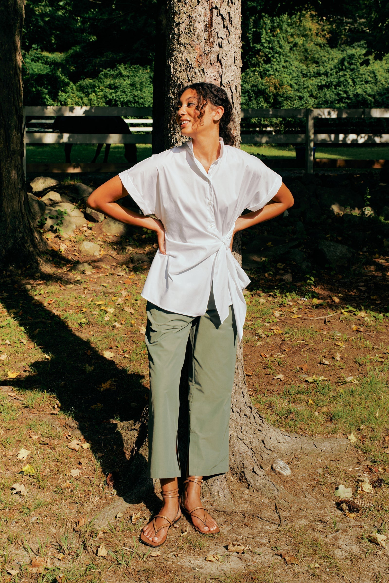 BLOUSES/SHIRTS/TOPS Mila Wrap Shirt in White Stretch Kal Rieman
