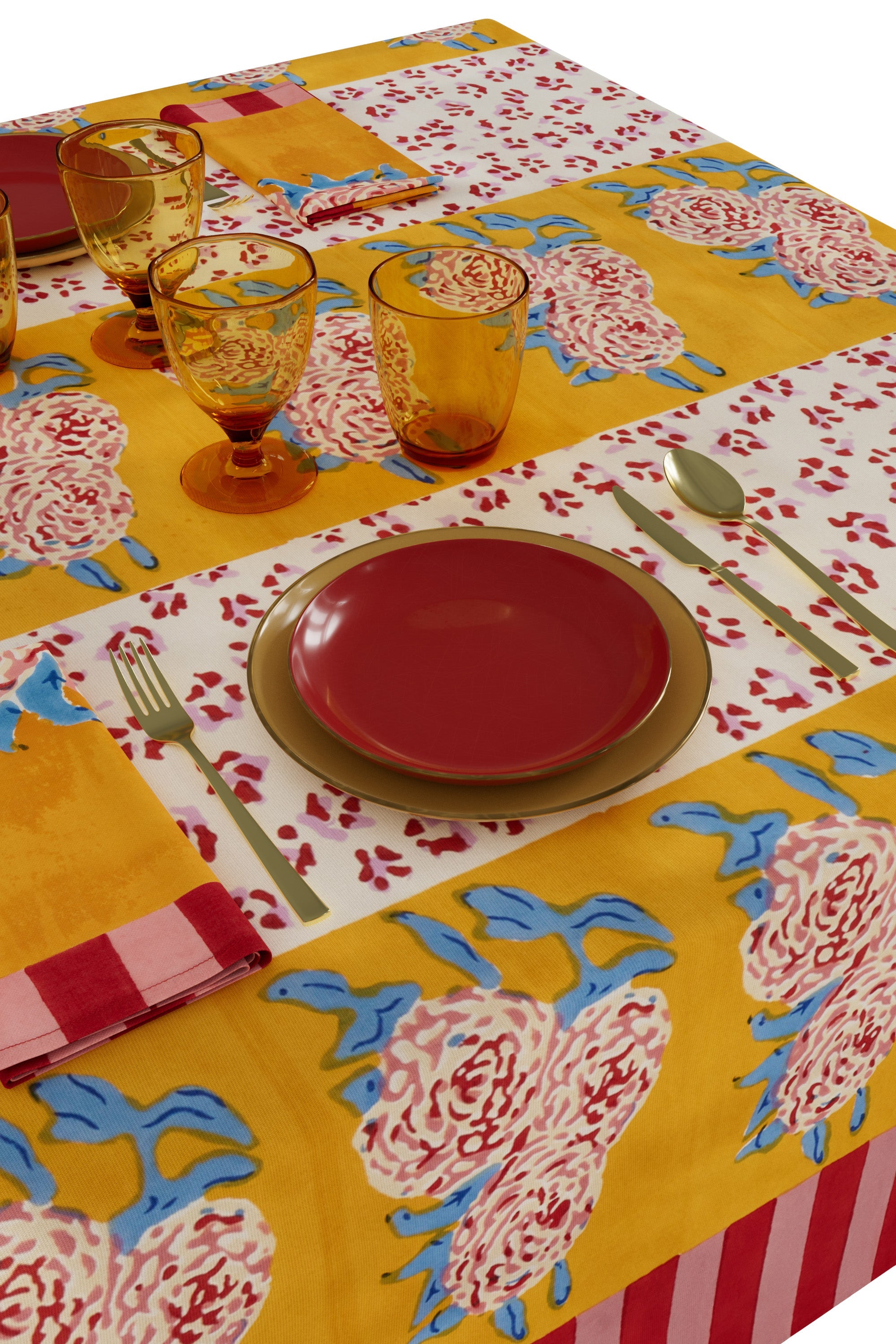 HOME DECOR Small Rectangular Tablecloth in Gold Leopard Stripes Lisa Corti