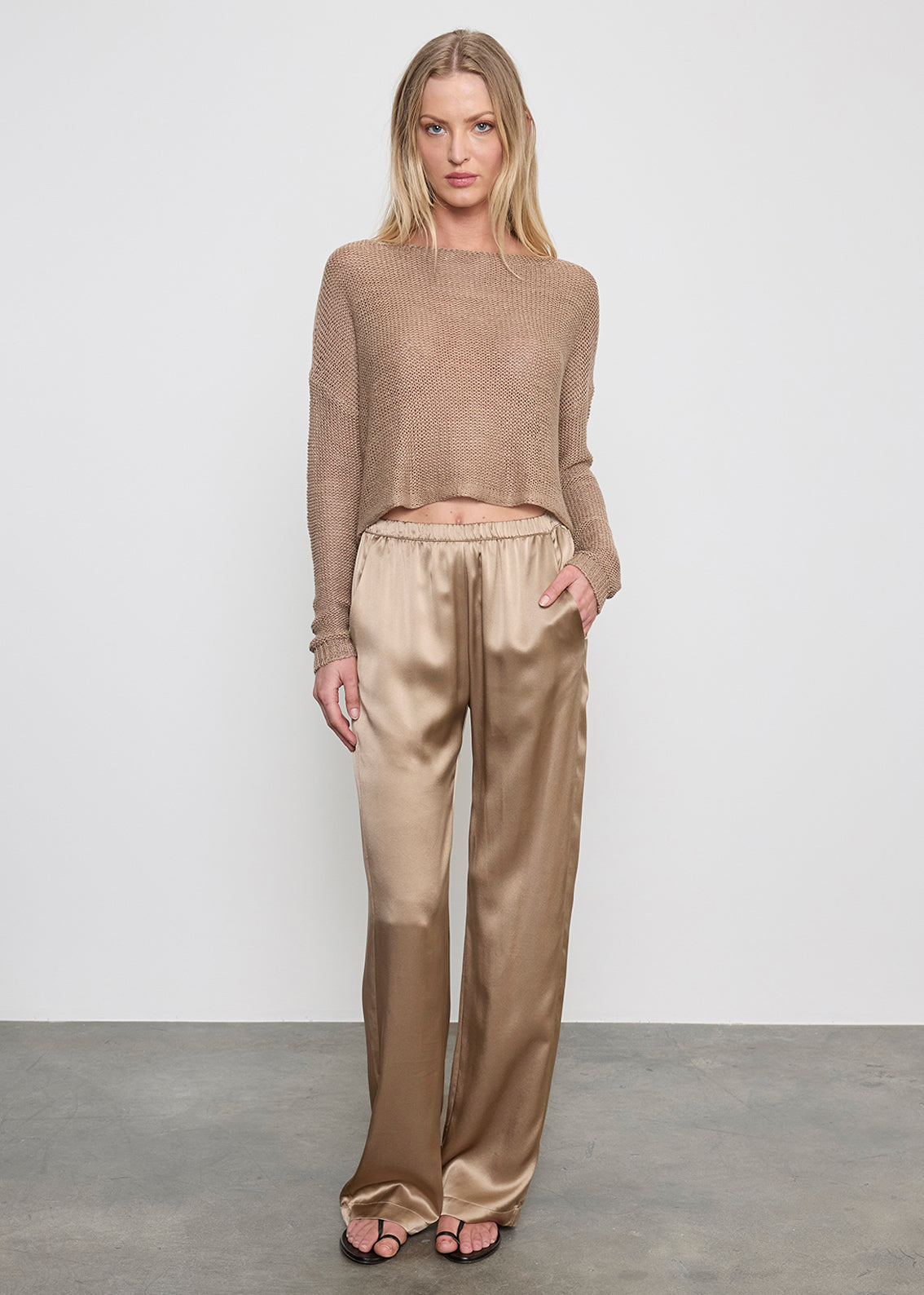 PANTS/SHORTS Silk Satin Everywhere Pant in Beige Enza Costa