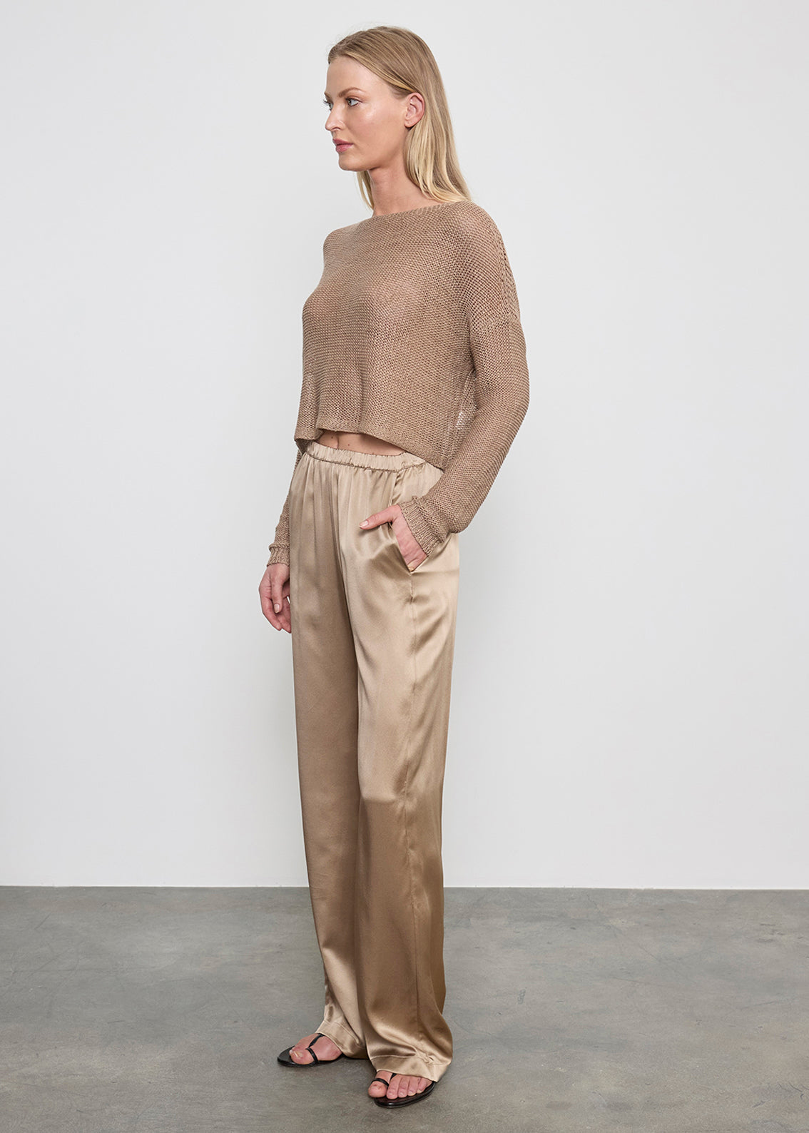 PANTS/SHORTS Silk Satin Everywhere Pant in Beige Enza Costa