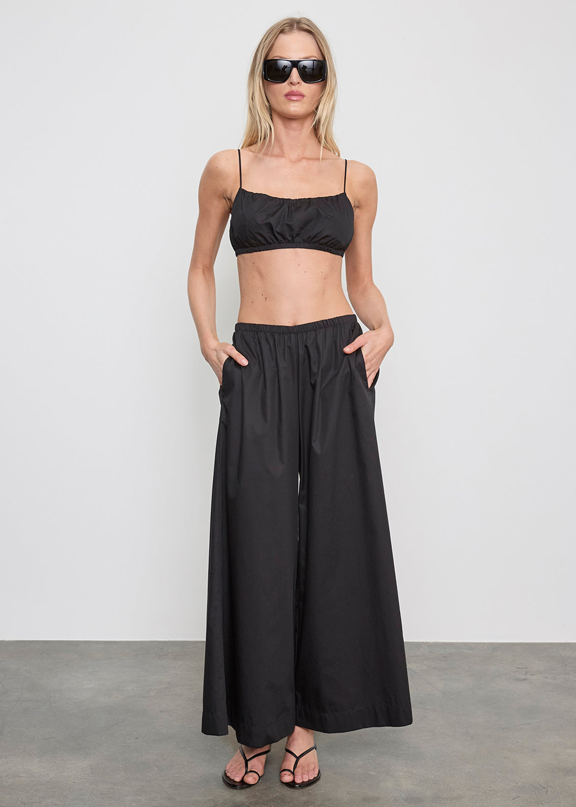 PANTS/SHORTS Cotton Cropped Palazzo Pant in Black Enza Costa
