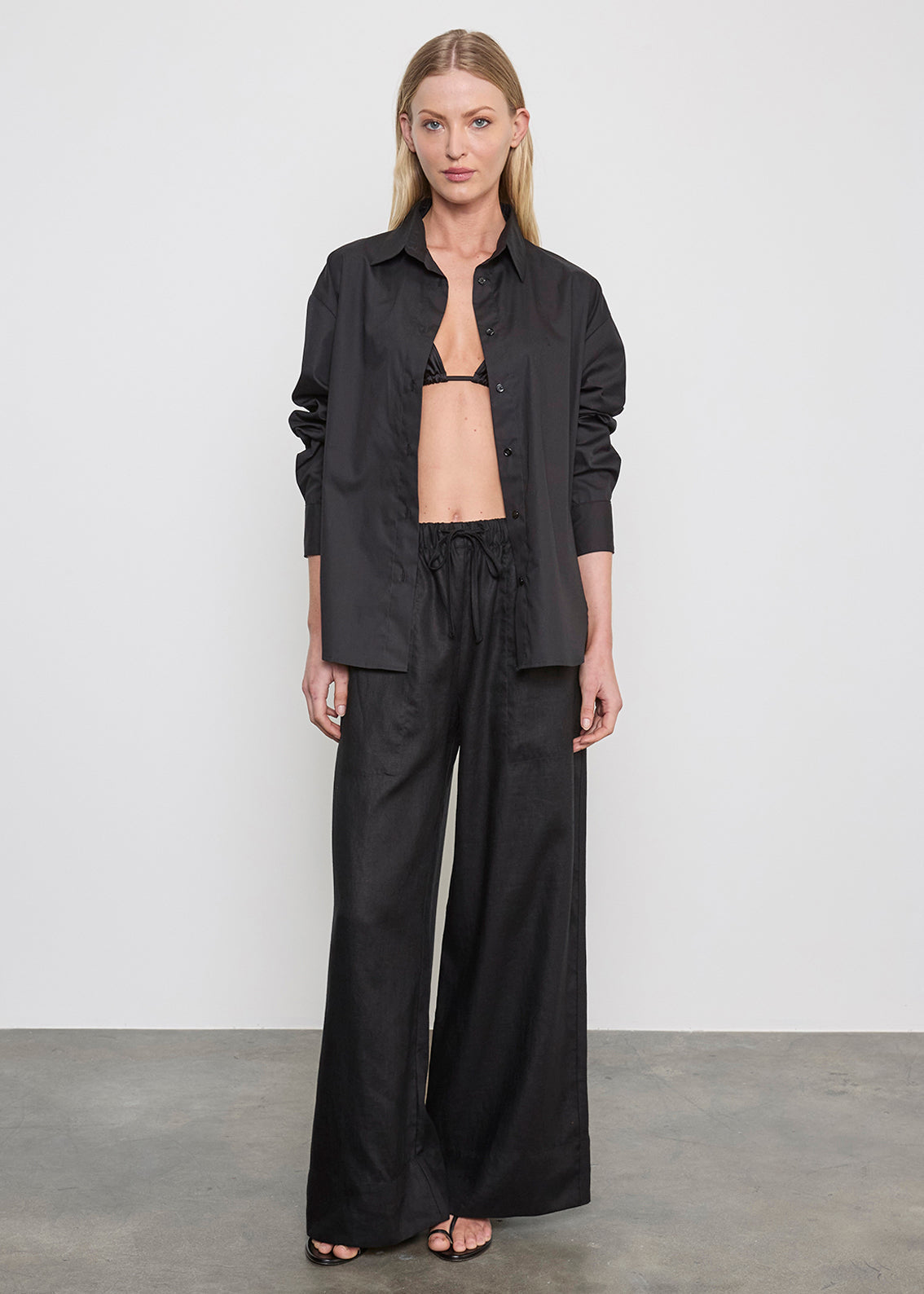 PANTS/SHORTS Linen Cropped Summer Pant in Black Enza Costa