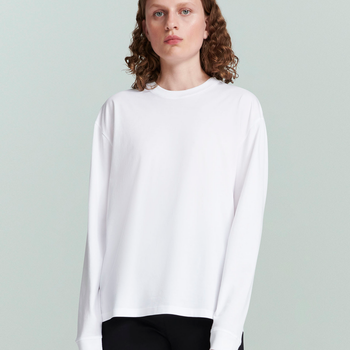 Long Sleeve Jersey Tee in White – Serafina