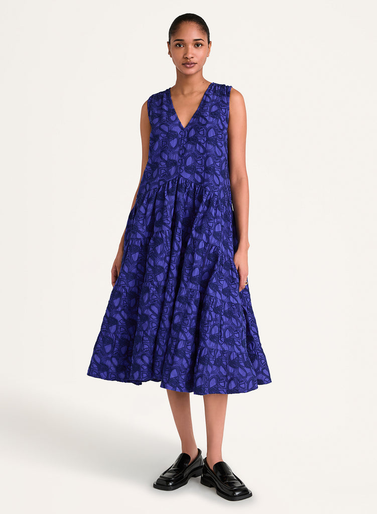 DRESSES/JUMPSUITS Wallis Embroidered Dress in Lapis Merlette