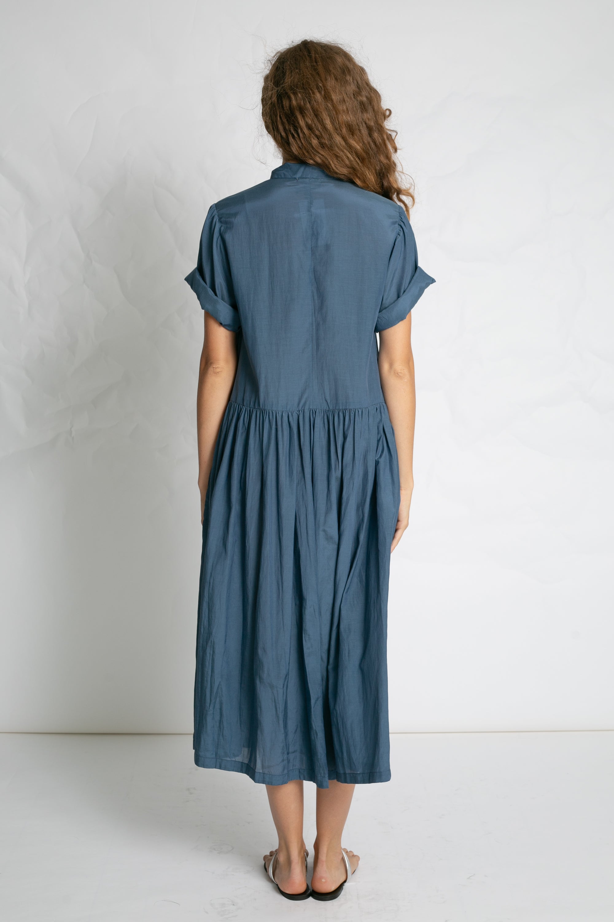 DRESSES/JUMPSUITS Light Cotton Button Dress in Grey Blue Les Filles d'Ailleurs
