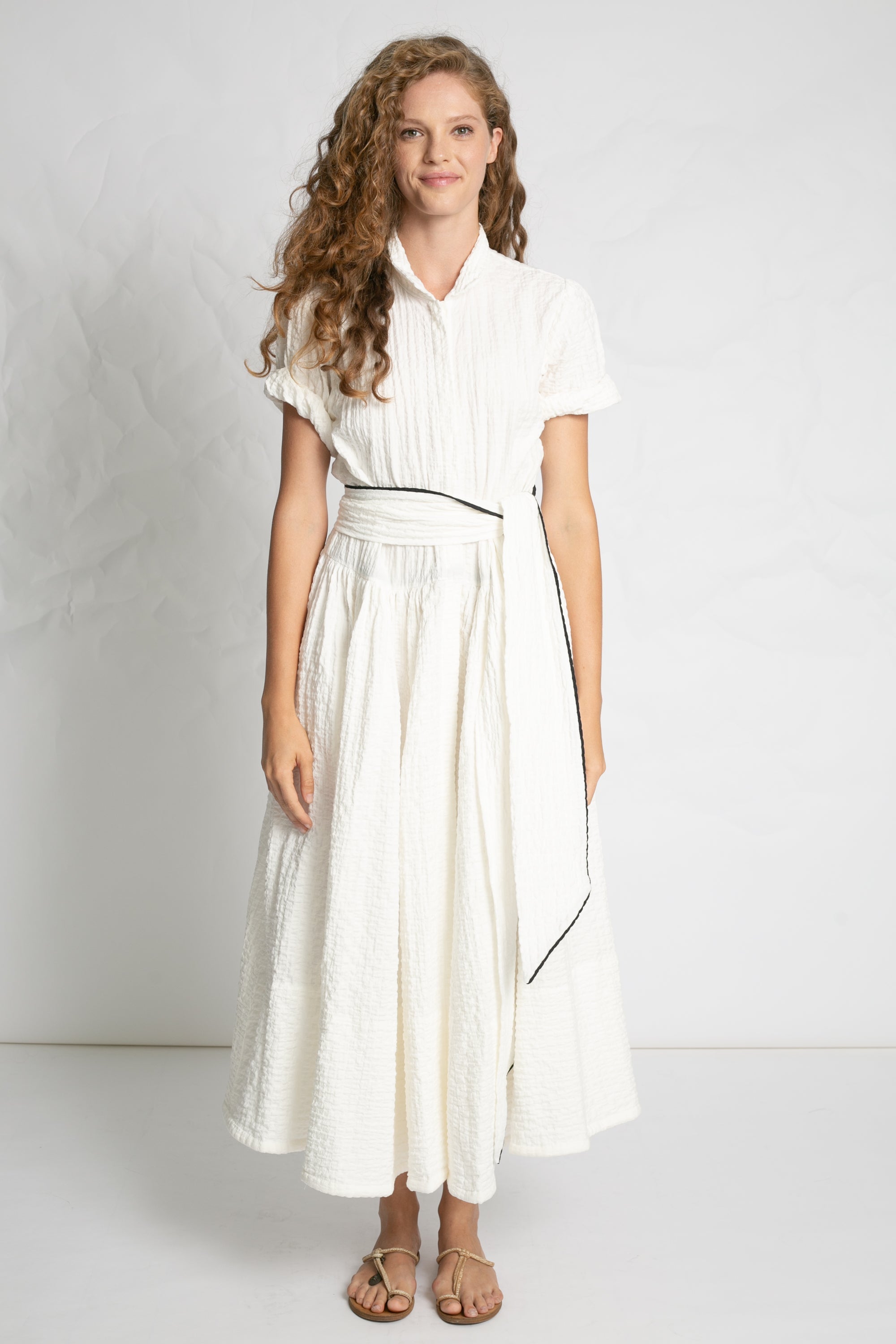 DRESSES/JUMPSUITS Crinkle Button Dress in White Les Filles d'Ailleurs