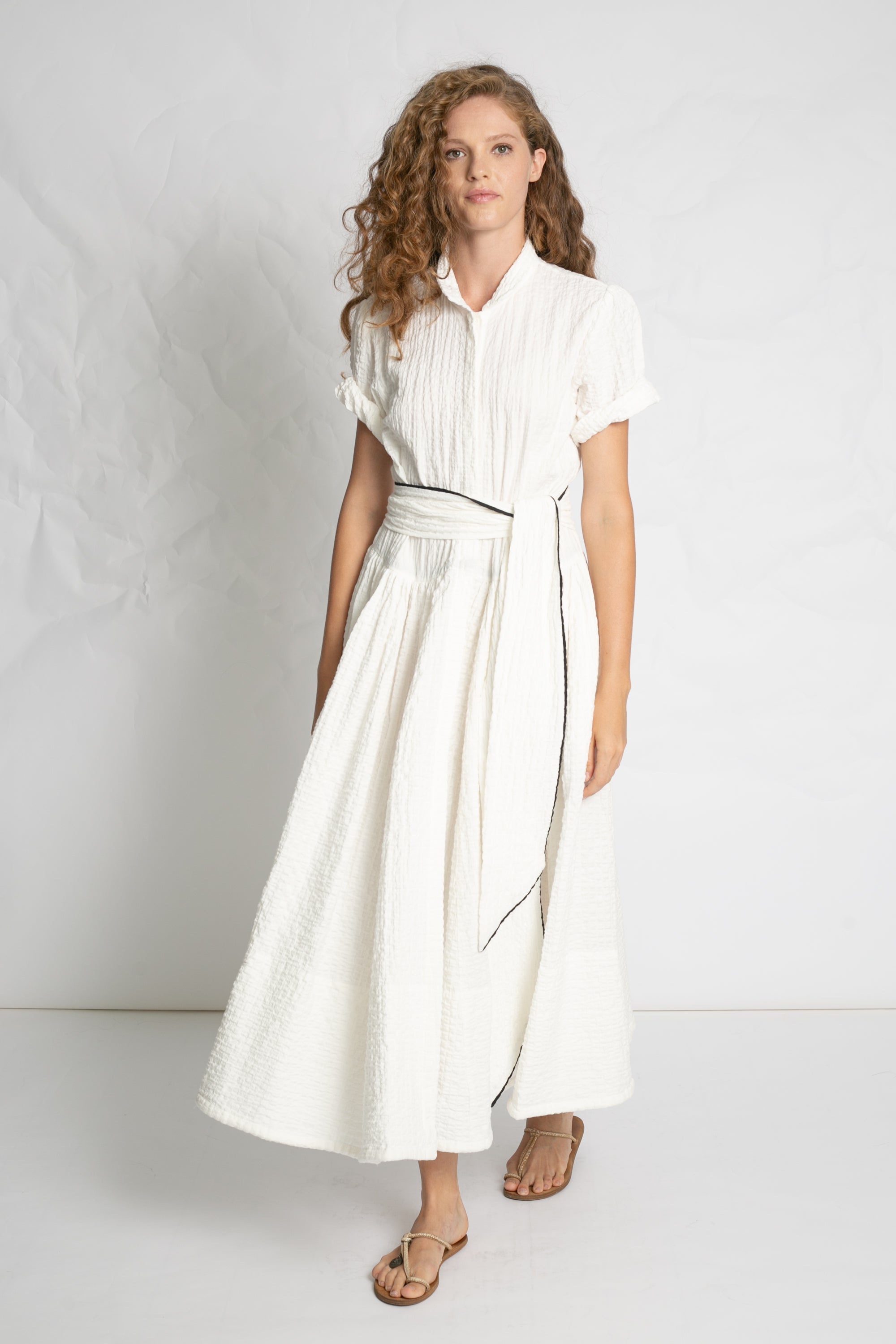 DRESSES/JUMPSUITS Crinkle Button Dress in White Les Filles d'Ailleurs