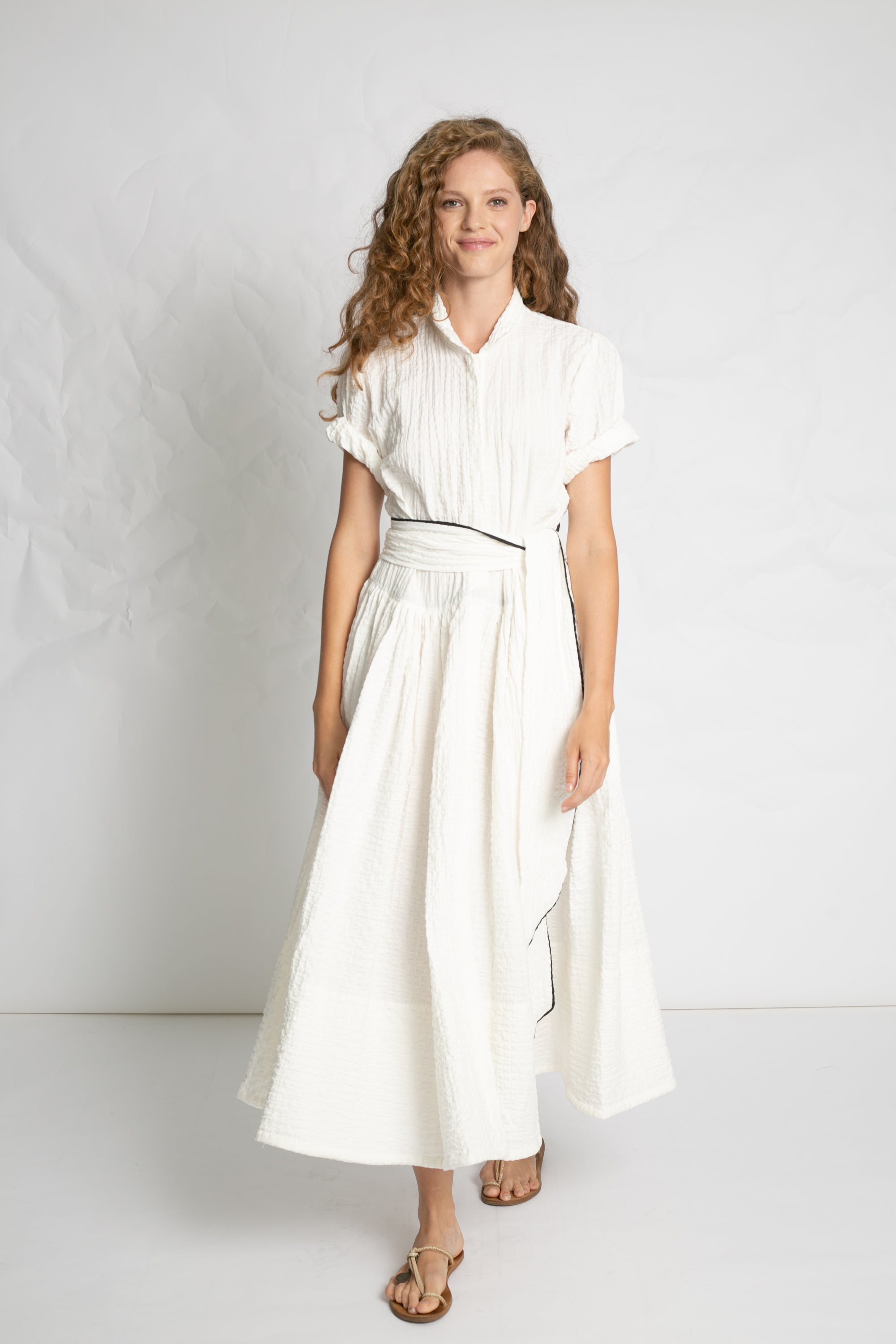 DRESSES/JUMPSUITS Crinkle Button Dress in White Les Filles d'Ailleurs
