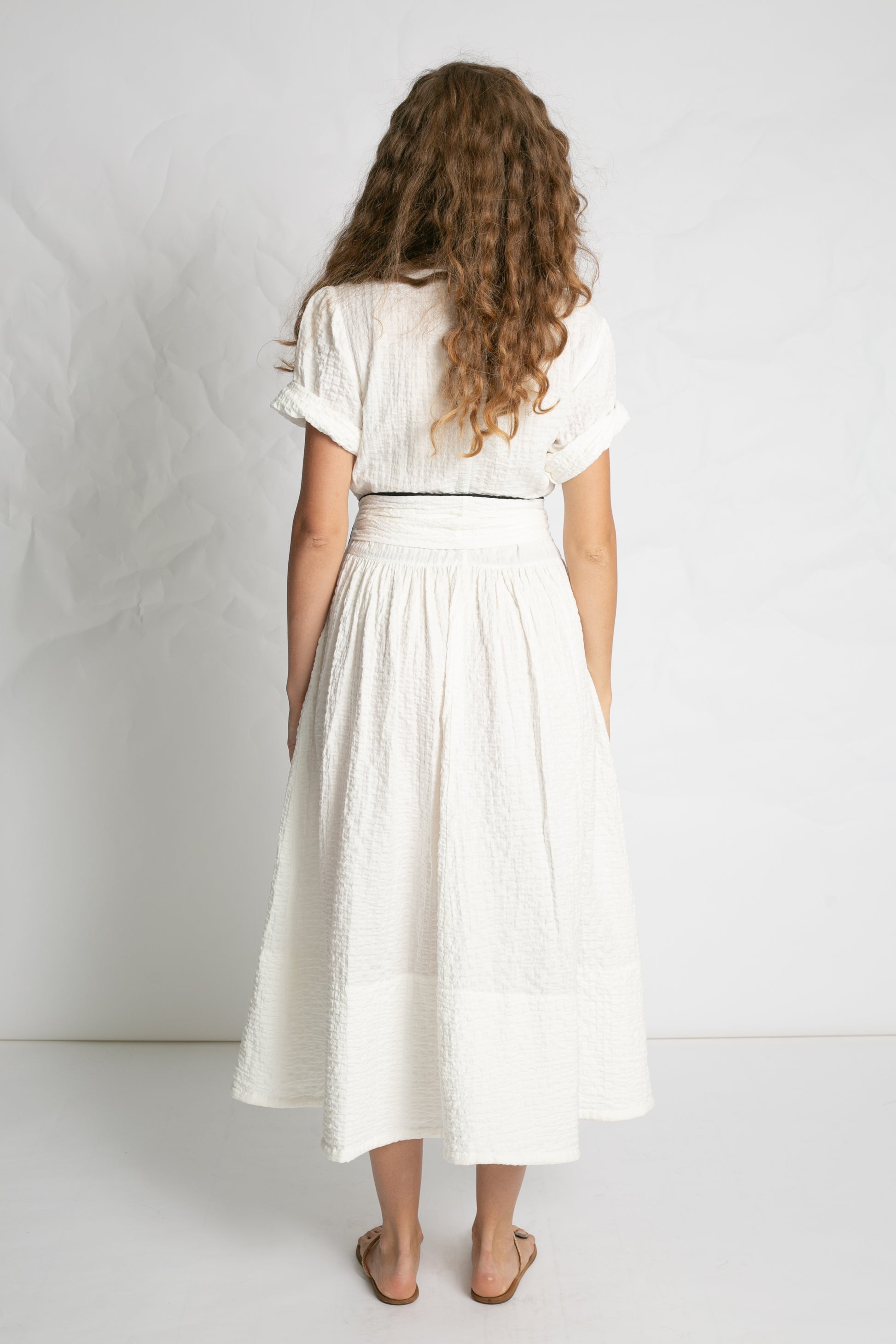 DRESSES/JUMPSUITS Crinkle Button Dress in White Les Filles d'Ailleurs