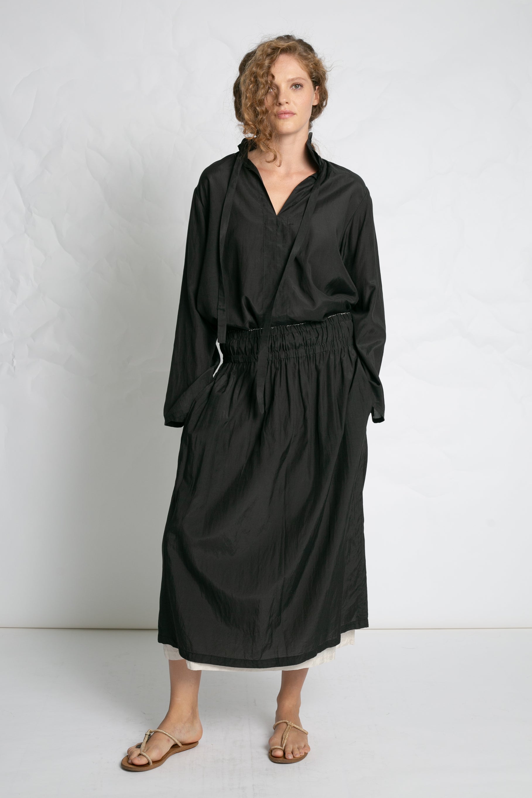 SKIRTS Double Layer Midi Skirt in Black & Beige Les Filles d'Ailleurs