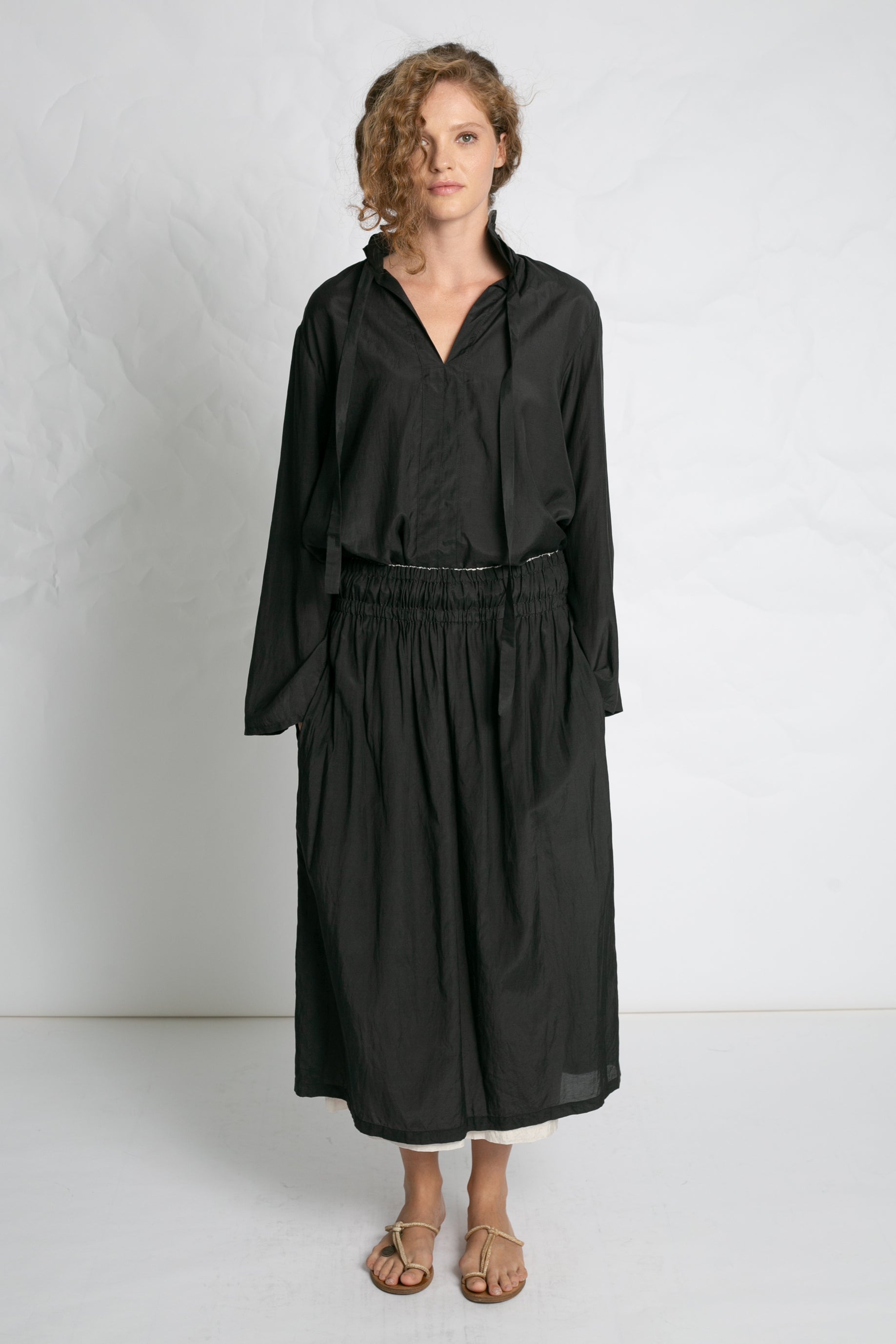 SKIRTS Double Layer Midi Skirt in Black & Beige Les Filles d'Ailleurs