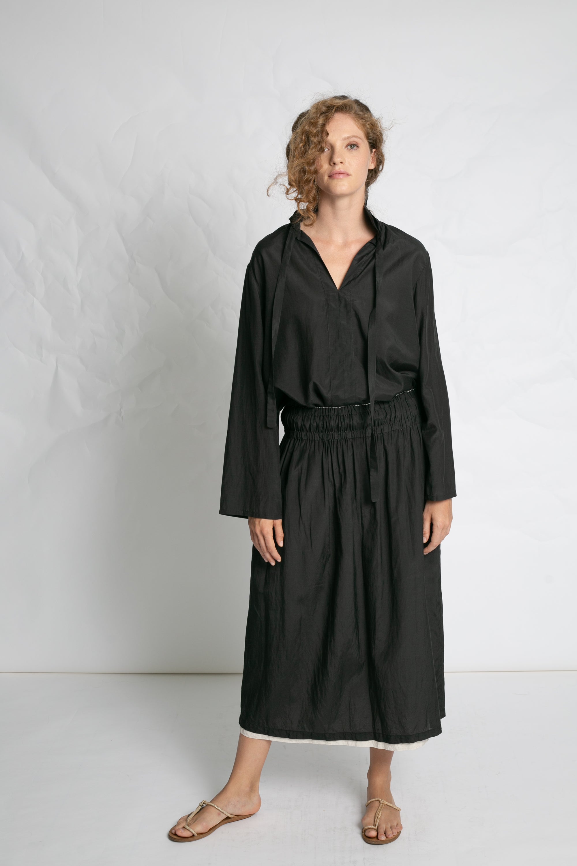 BLOUSES/SHIRTS/TOPS Light Cotton Bow Blouse in Black Les Filles d'Ailleurs