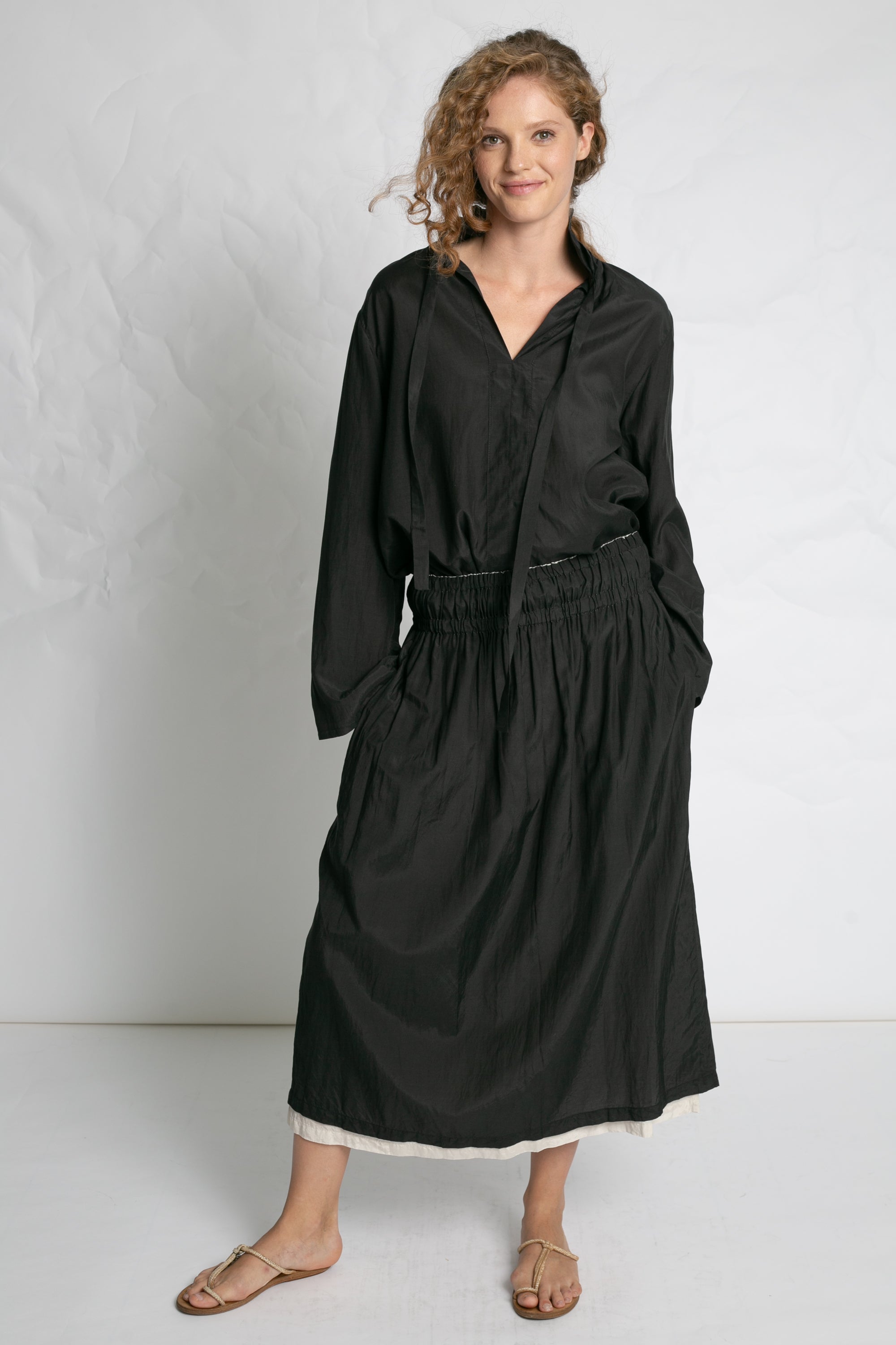 SKIRTS Double Layer Midi Skirt in Black & Beige Les Filles d'Ailleurs