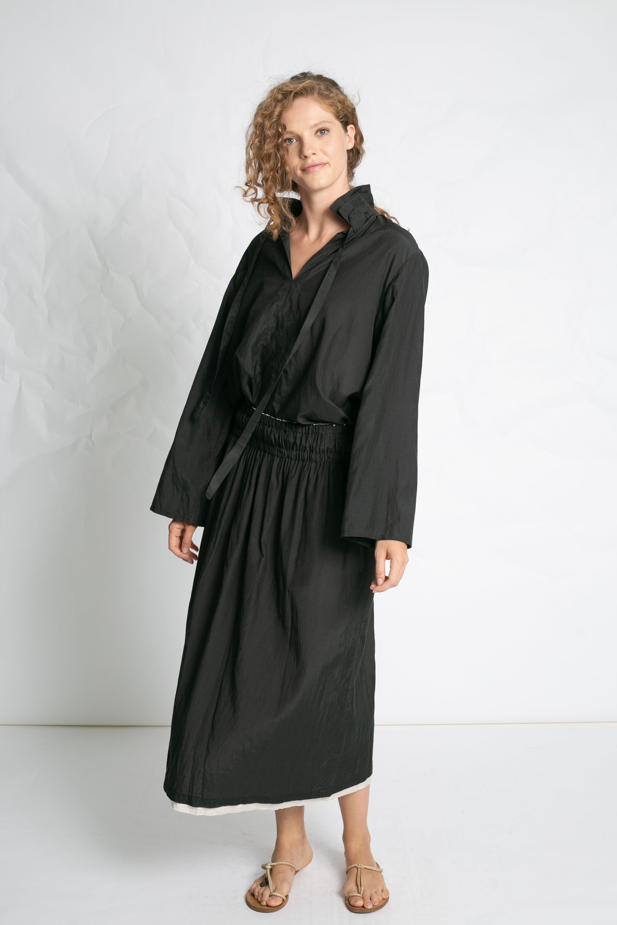 SKIRTS Double Layer Midi Skirt in Black & Beige Les Filles d'Ailleurs