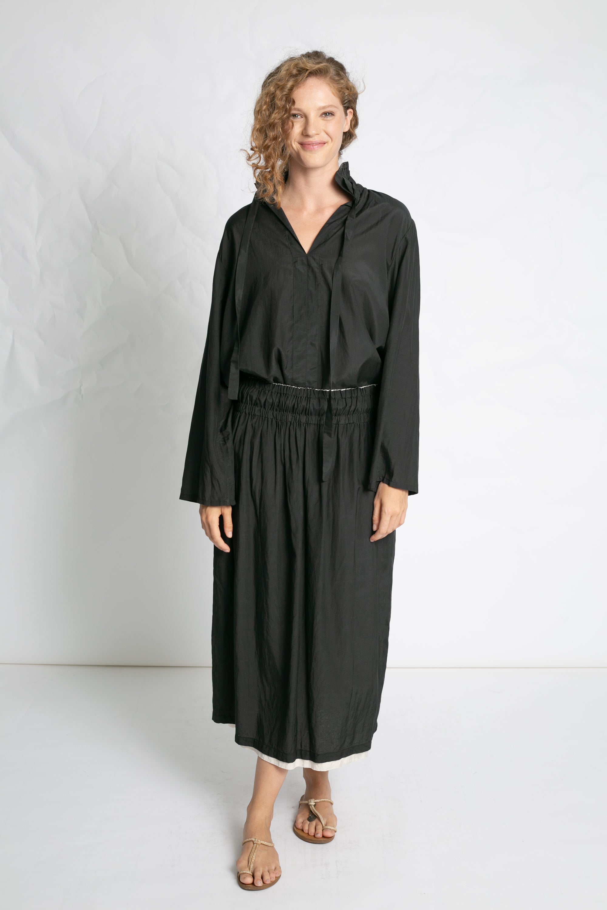 SKIRTS Double Layer Midi Skirt in Black & Beige Les Filles d'Ailleurs