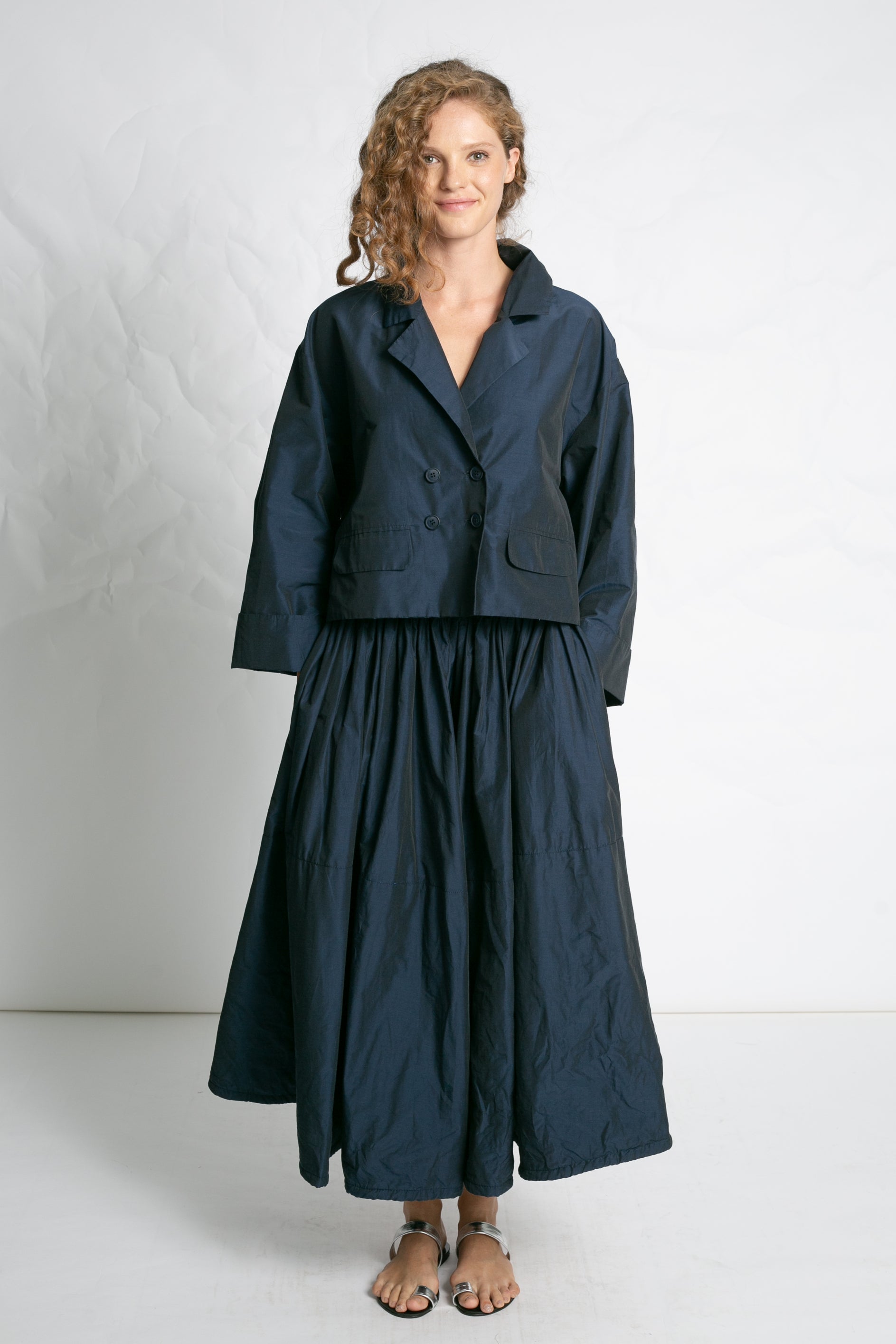 COATS/JACKET Cropped Double Breasted Jacket in Navy Les Filles d'Ailleurs