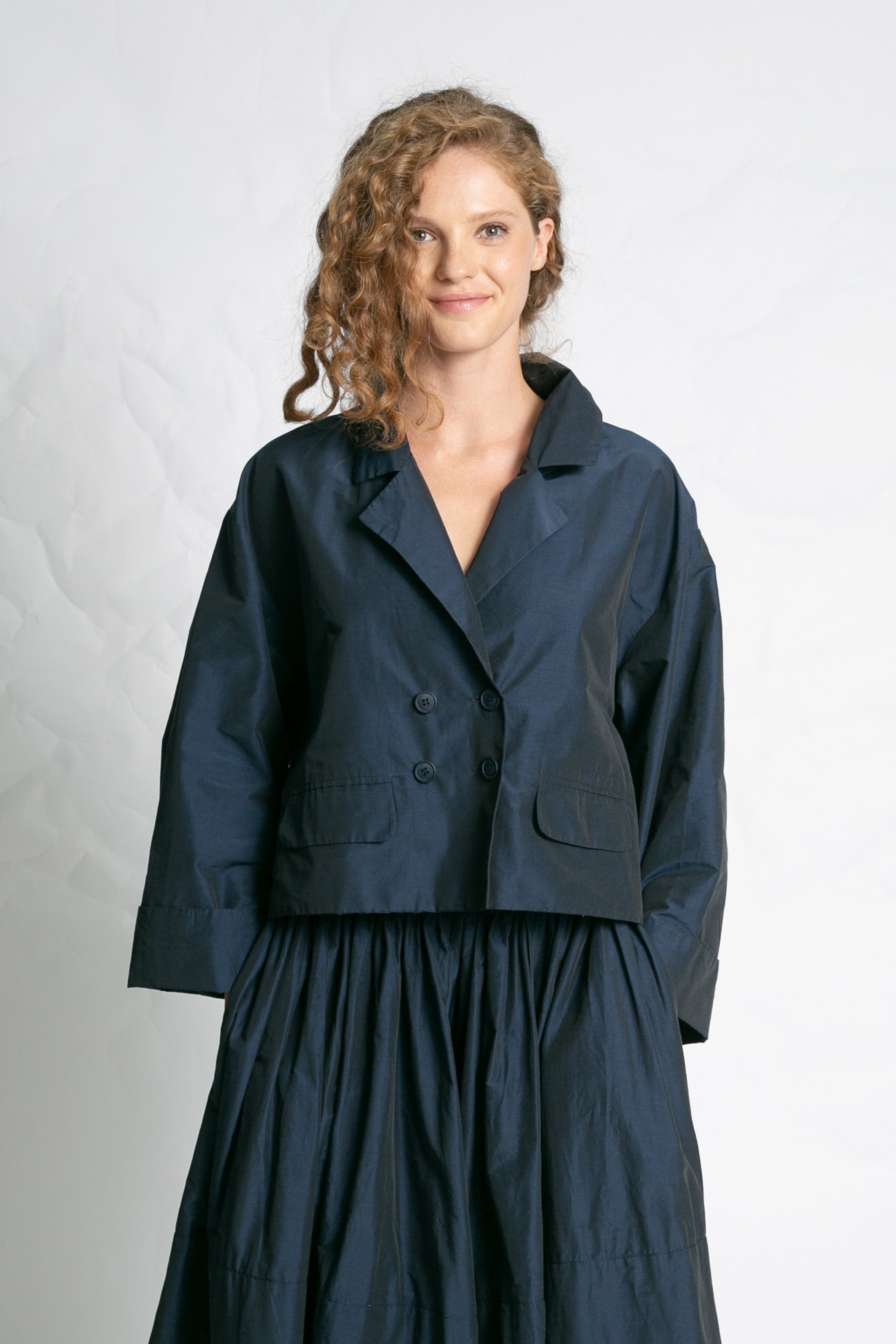 COATS/JACKET Cropped Double Breasted Jacket in Navy Les Filles d'Ailleurs