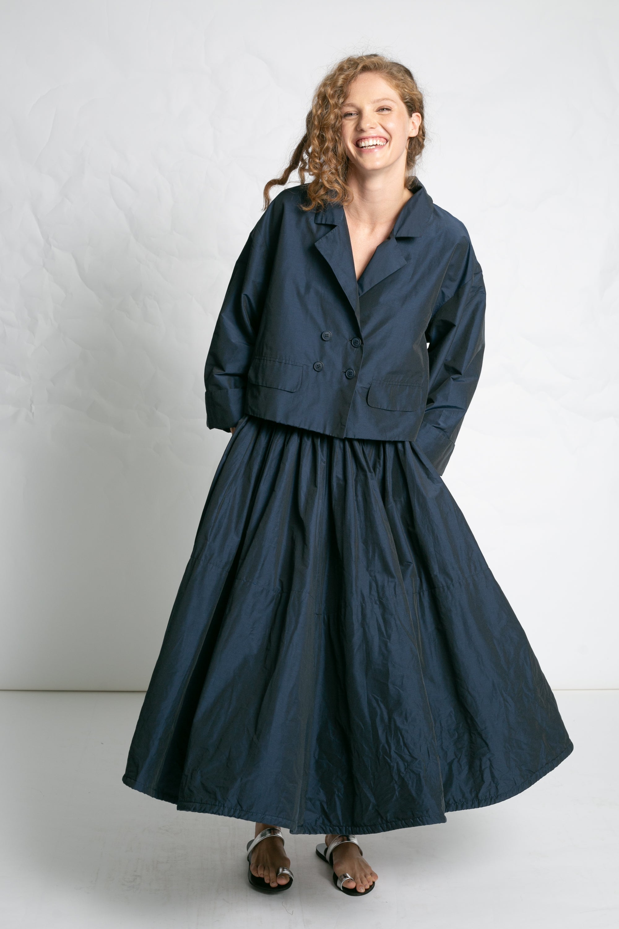 COATS/JACKET Cropped Double Breasted Jacket in Navy Les Filles d'Ailleurs