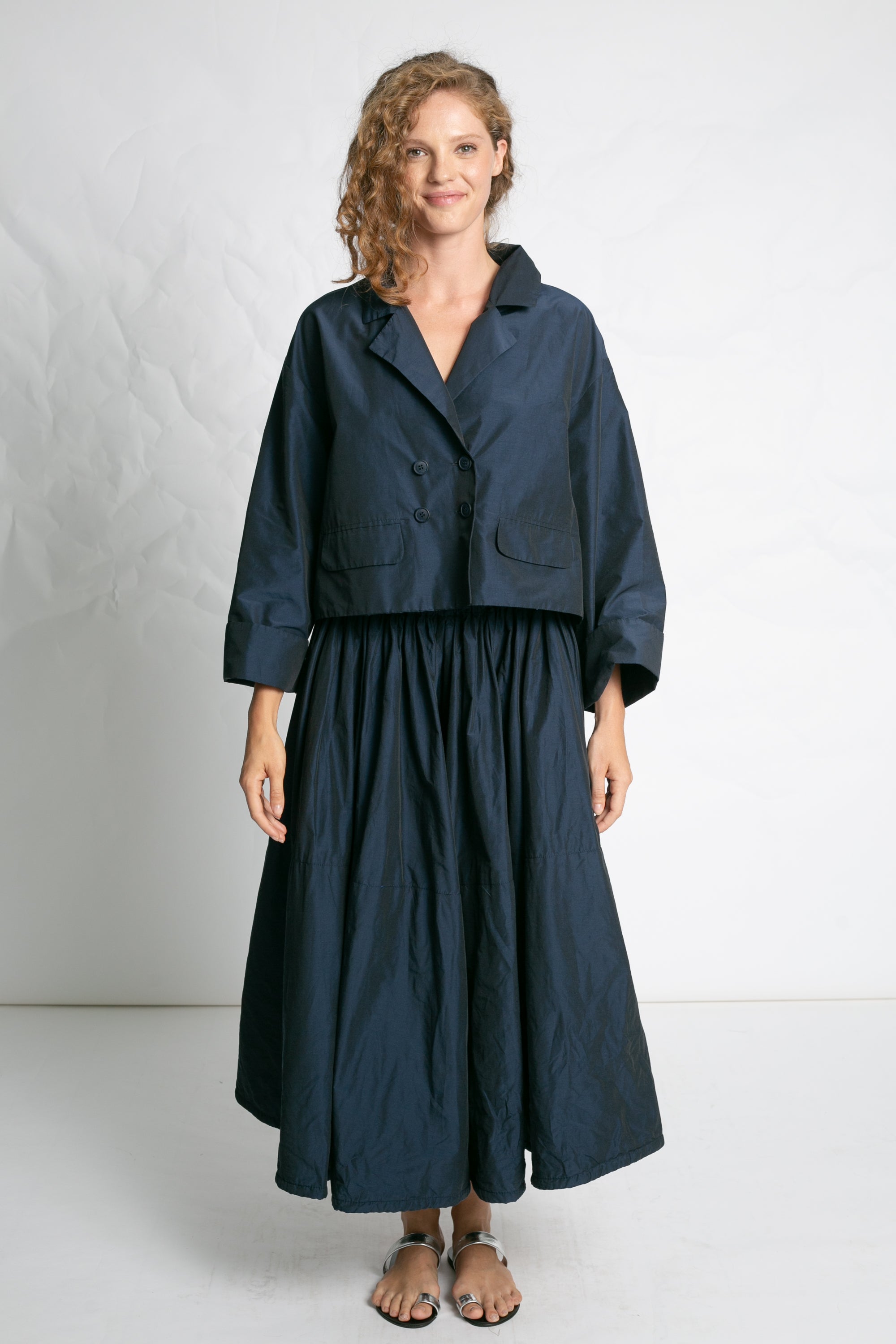 COATS/JACKET Cropped Double Breasted Jacket in Navy Les Filles d'Ailleurs