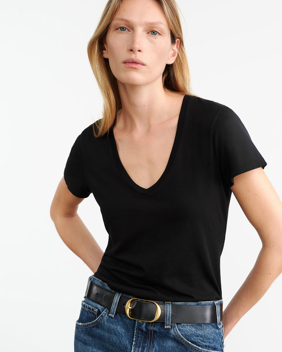 TEES/TANKS Carol V-neck Tee in Jet Black Nili Lotan