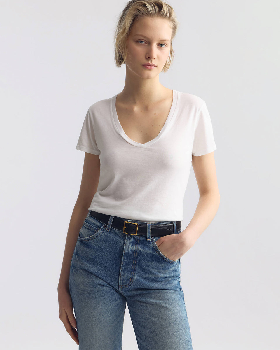 TEES/TANKS Carol V-Neck Tee in White Nili Lotan