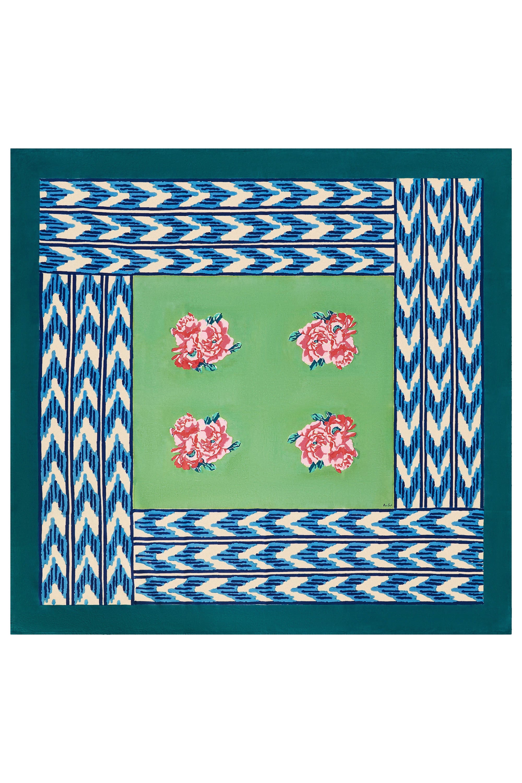 HOME DECOR Small Square Tablecloth in Hima Big Flower Turquoise Lisa Corti