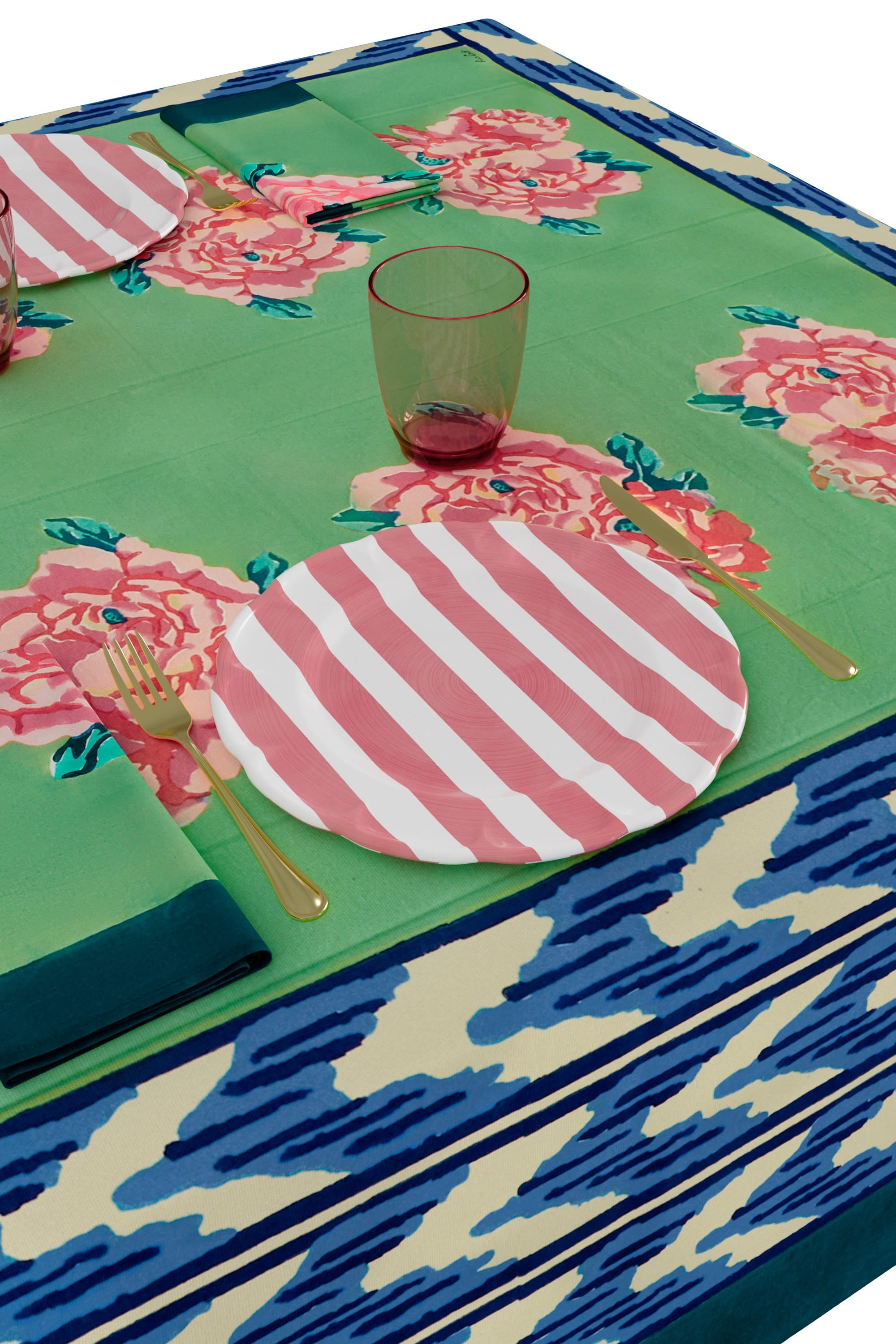 HOME DECOR Small Square Tablecloth in Hima Big Flower Turquoise Lisa Corti