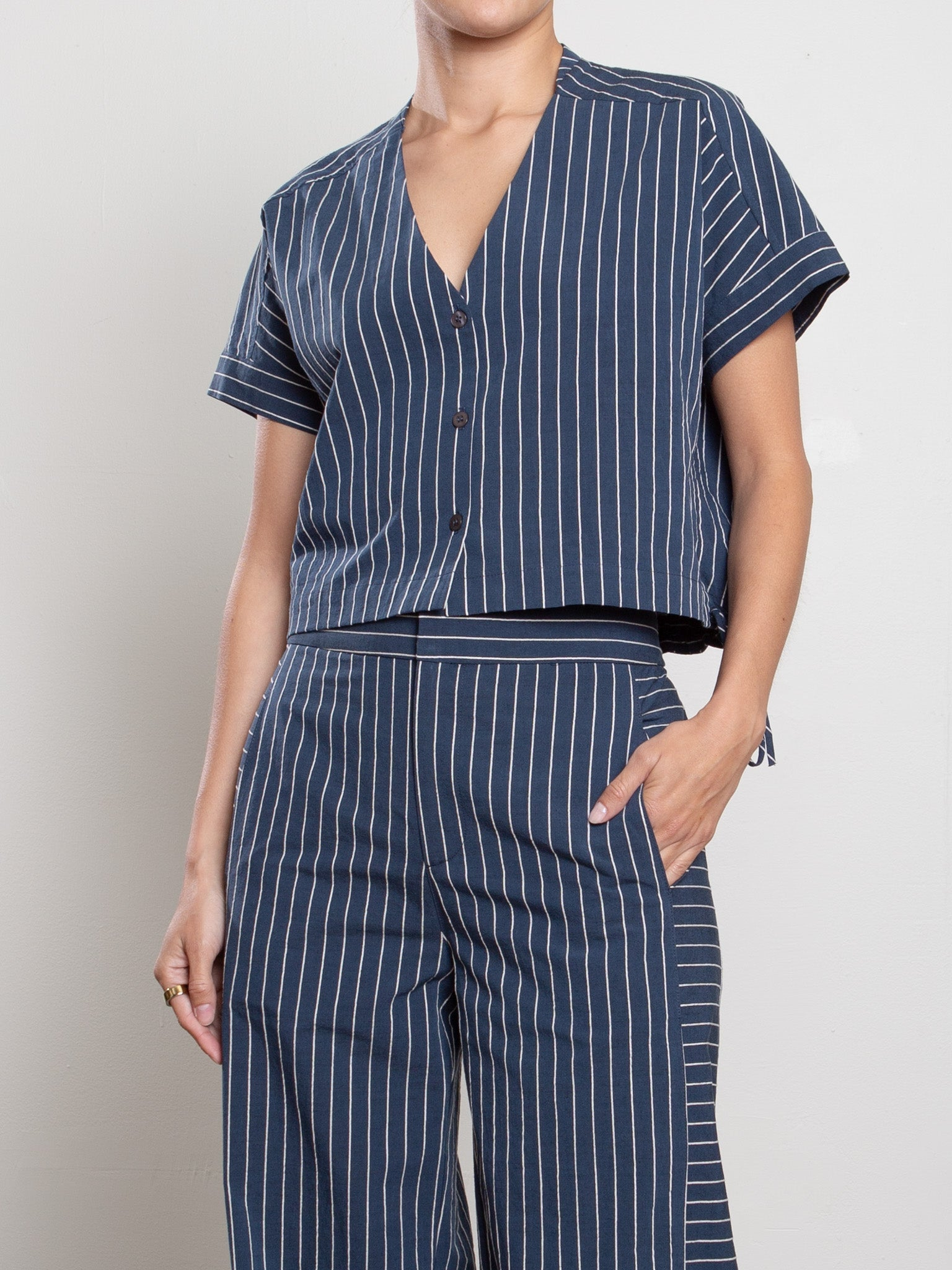 BLOUSES/SHIRTS/TOPS Sia Shirt in Raised Stripe in Ink Pharaoh
