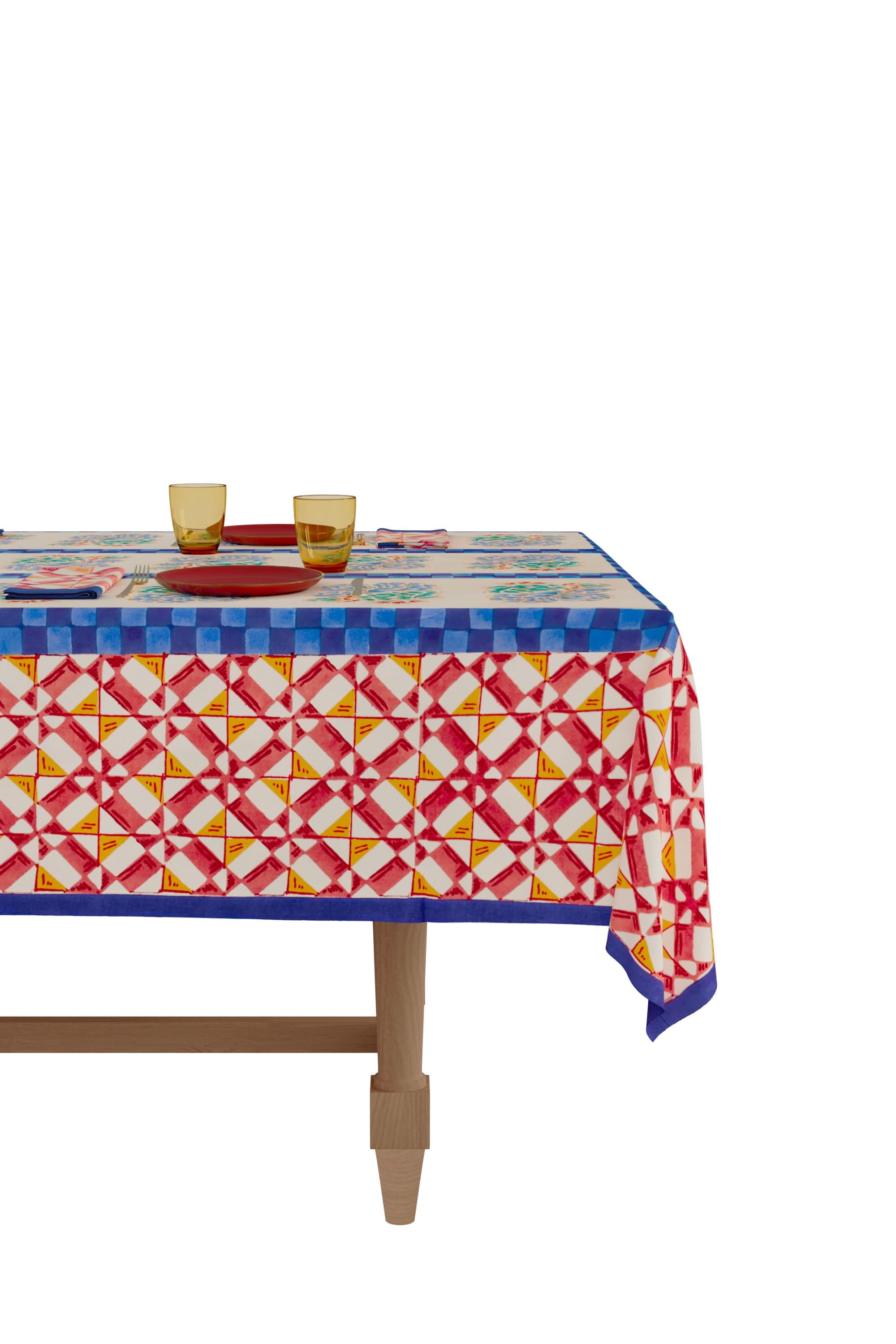 HOME DECOR Rectangle Tablecloth in Positano Red Tiles Lisa Corti