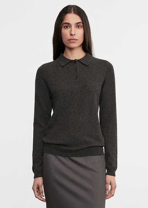SWEATERS Knit Polo Sweater in Charcoal Enza Costa