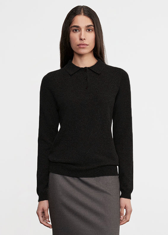 SWEATERS Knit Polo Sweater in Black Enza Costa