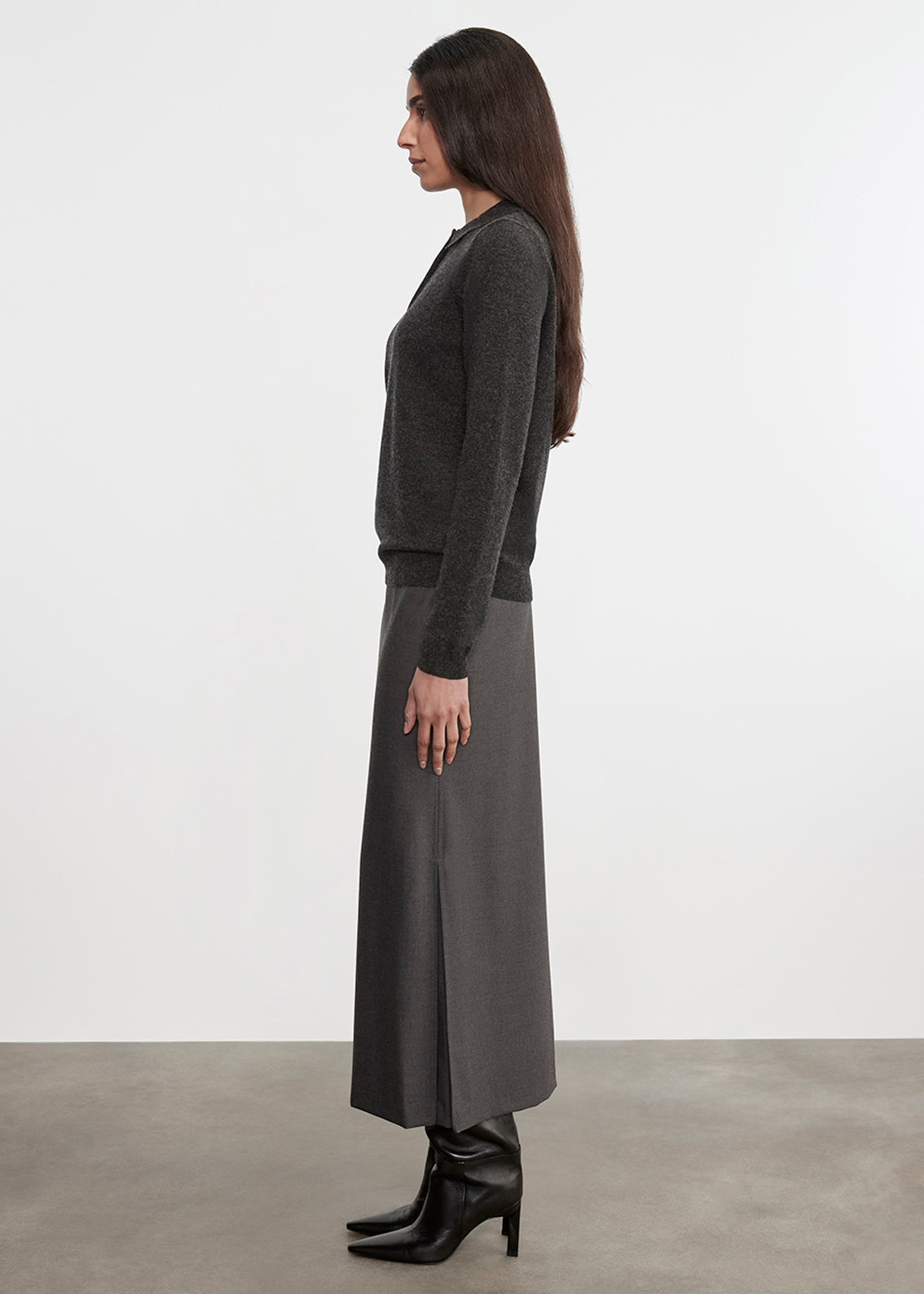 SWEATERS Knit Polo Sweater in Charcoal Enza Costa