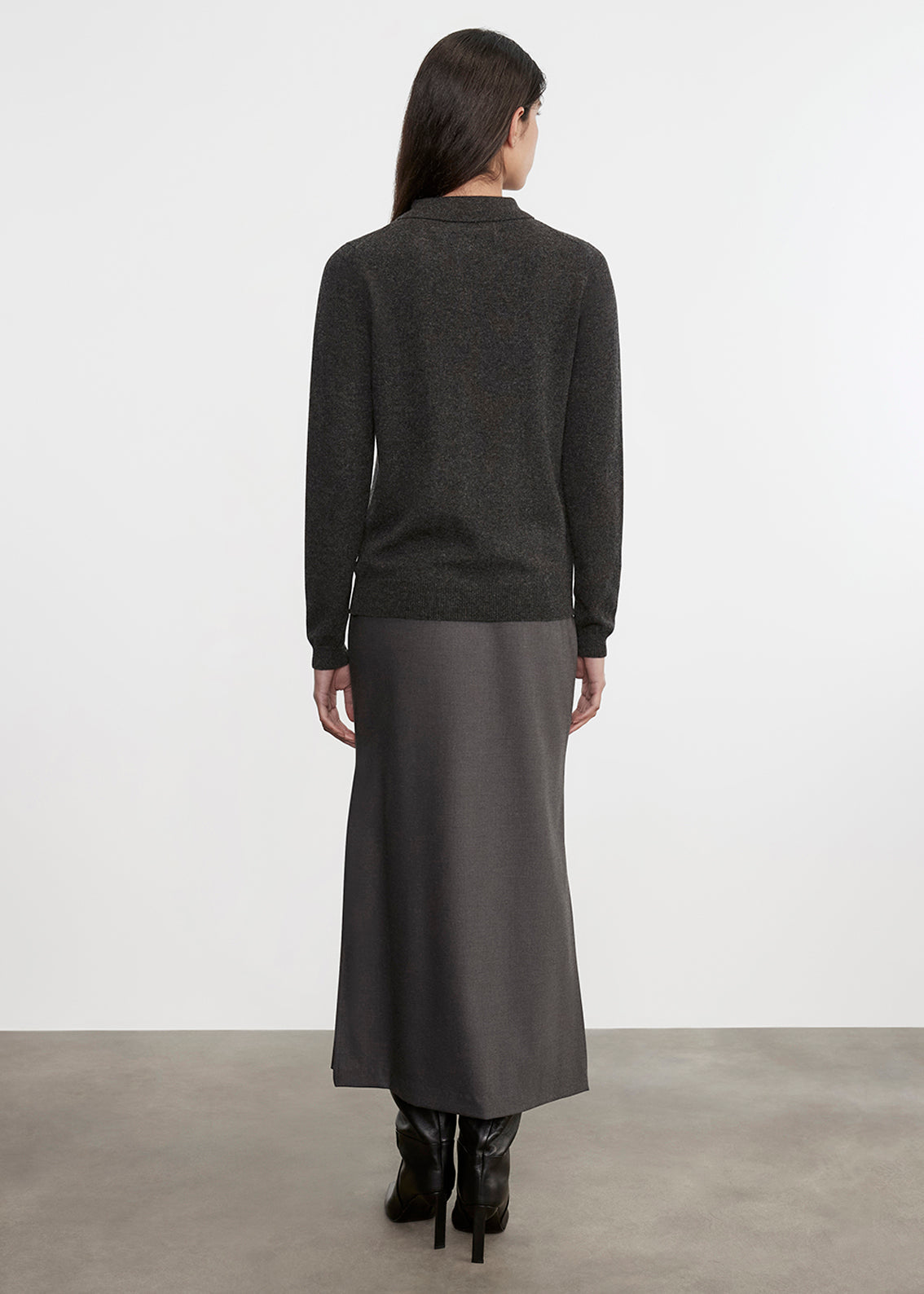 SWEATERS Knit Polo Sweater in Charcoal Enza Costa