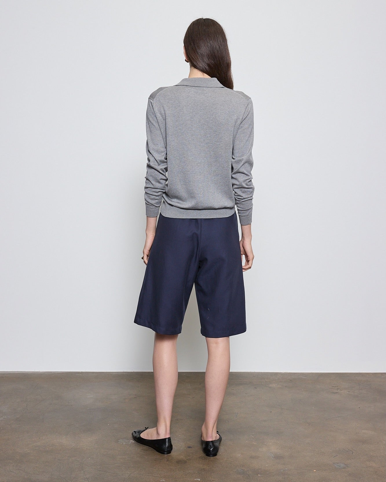 SWEATERS Silk Knit Polo in Heather Grey Enza Costa