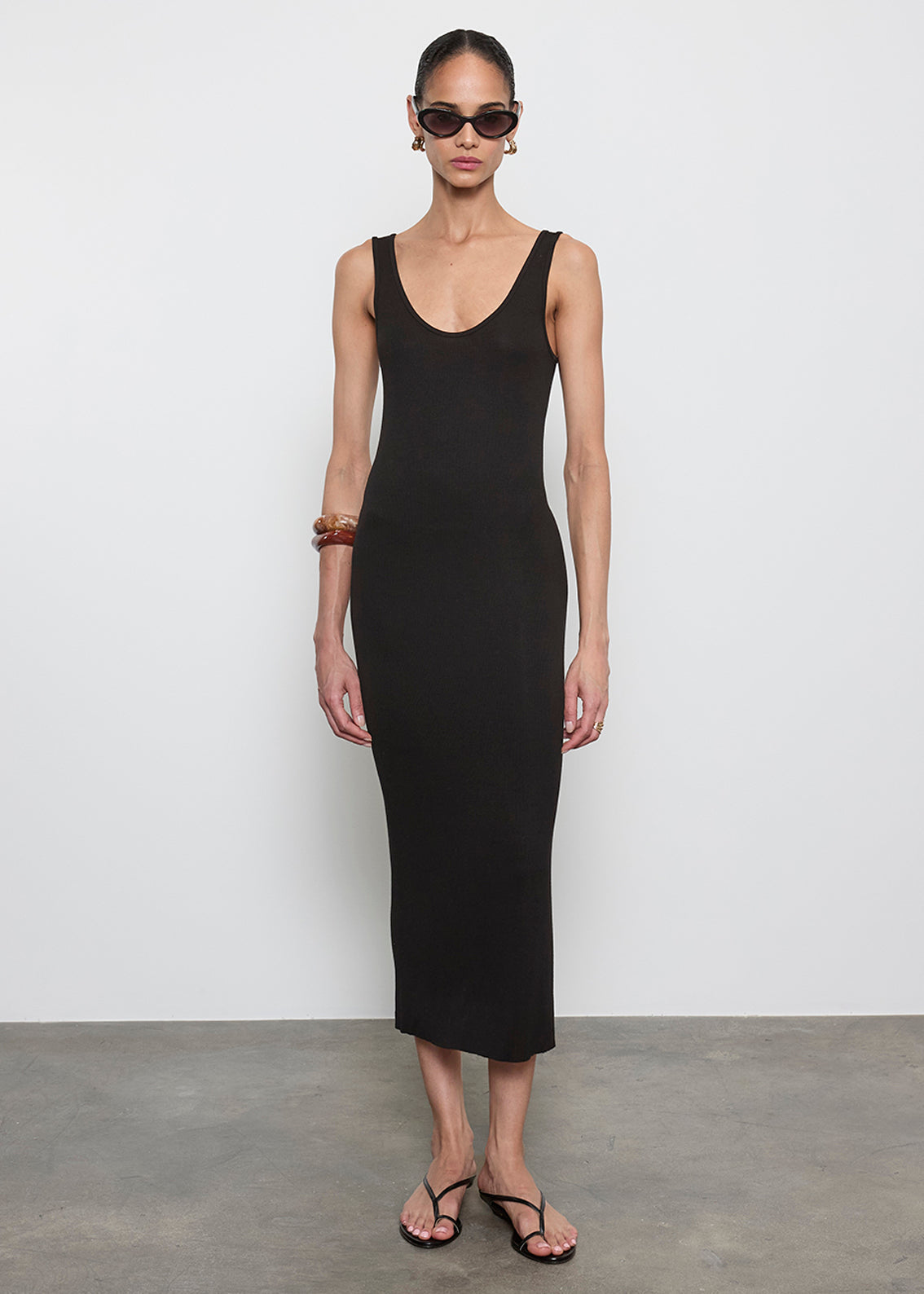DRESSES/JUMPSUITS Silk Knit Tank Midi Dress in Black Enza Costa