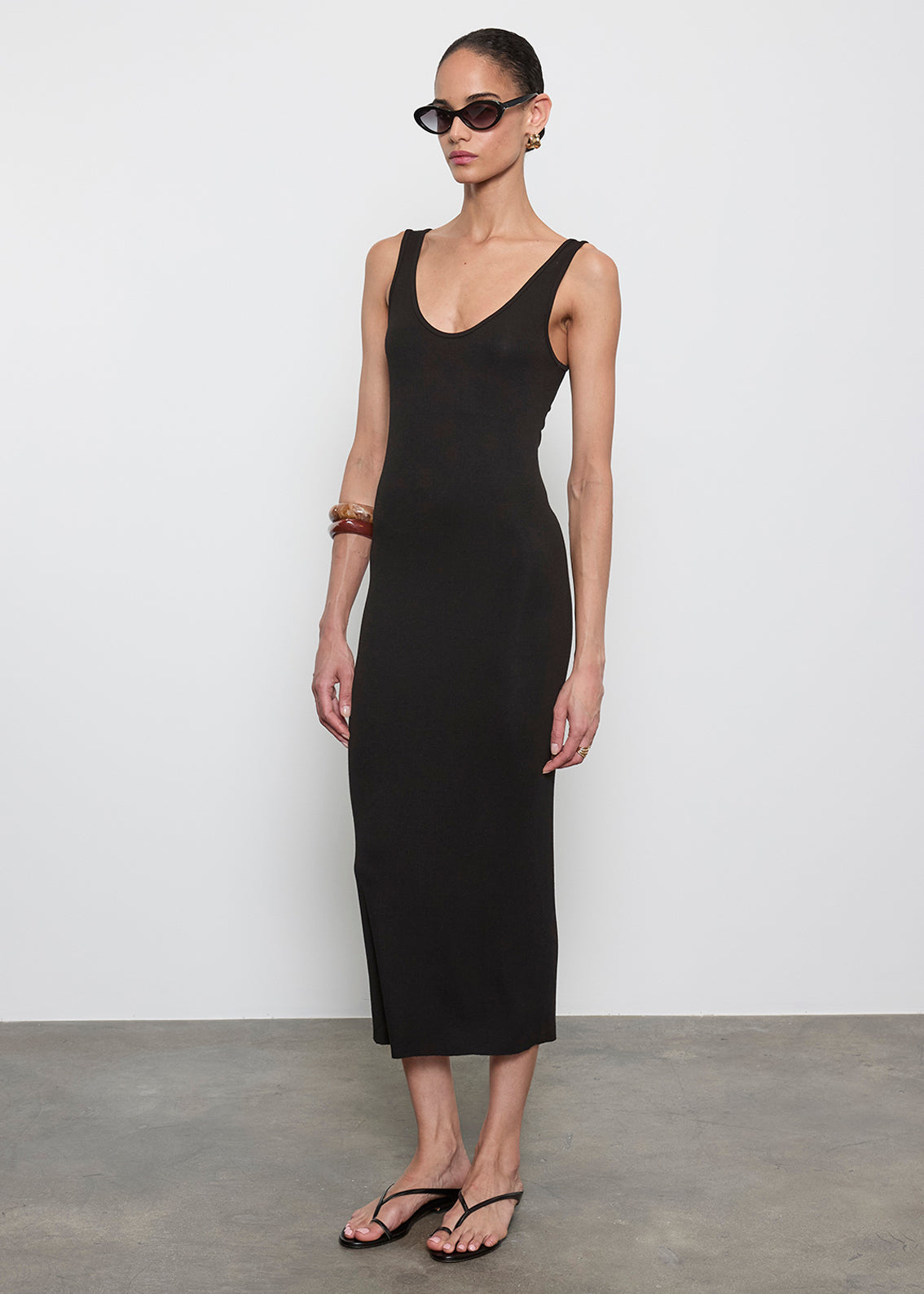 DRESSES/JUMPSUITS Silk Knit Tank Midi Dress in Black Enza Costa