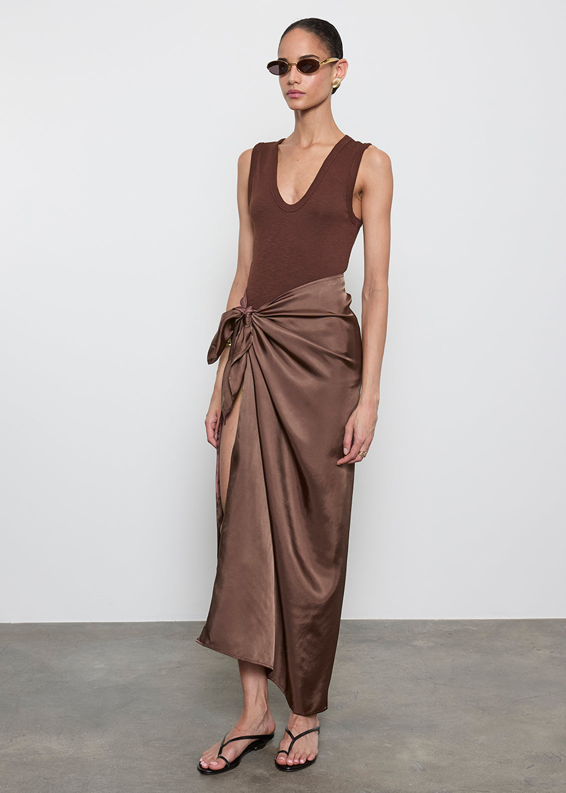 SKIRTS Fluid Twill Sarong in Chocolate Enza Costa