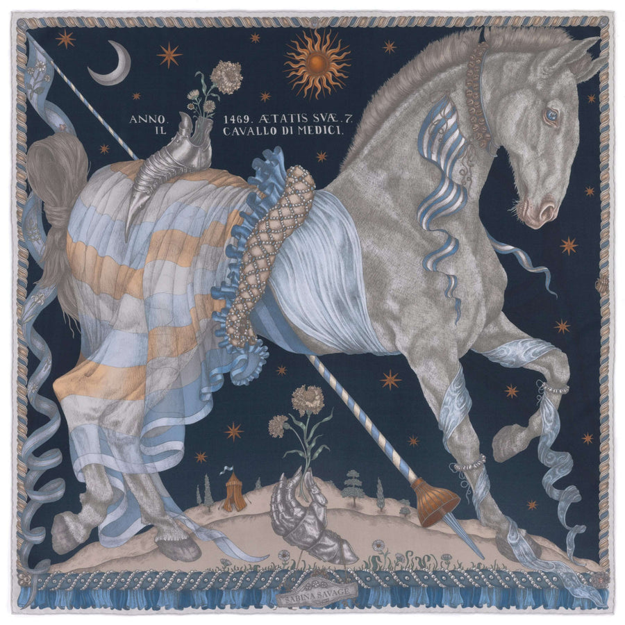 ACCESSORIES Celestial Steed Silk Scarf in Mercury & Moonstone Sabina Savage