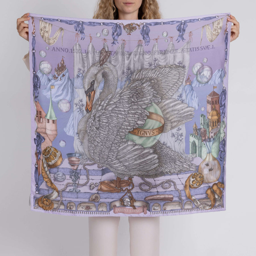 ACCESSORIES Glass Swan Silk Scarf in Iris & Opal Sabina Savage