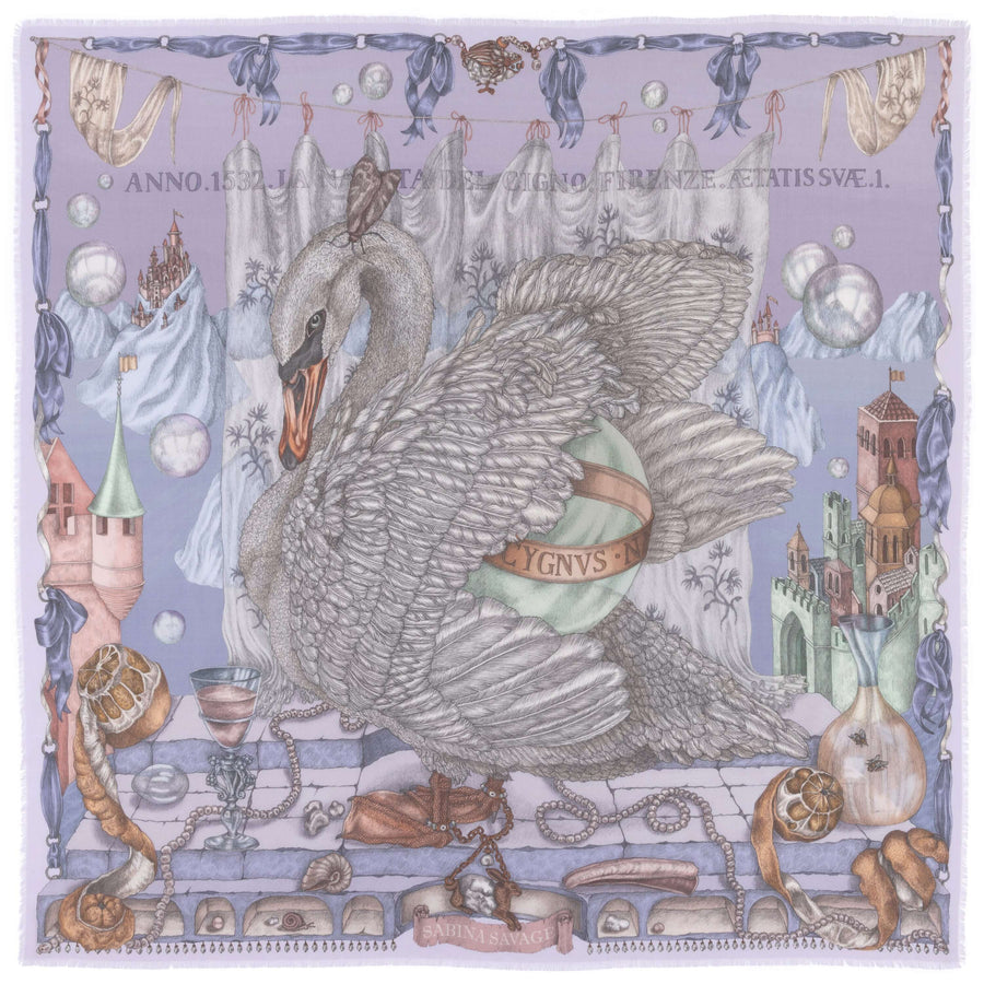 ACCESSORIES Glass Swan Wool/Silk Scarf in Iris & Opal Sabina Savage