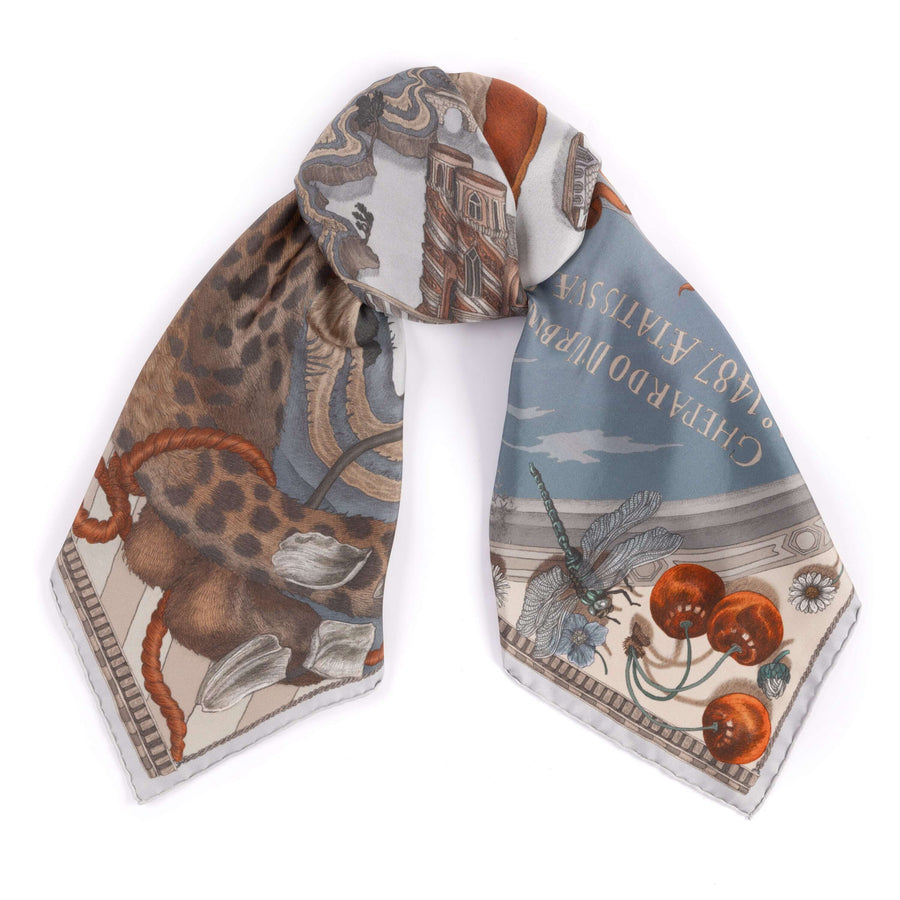 ACCESSORIES Medici Cheetah Silk Scarf in Musk & Maraschino Sabina Savage