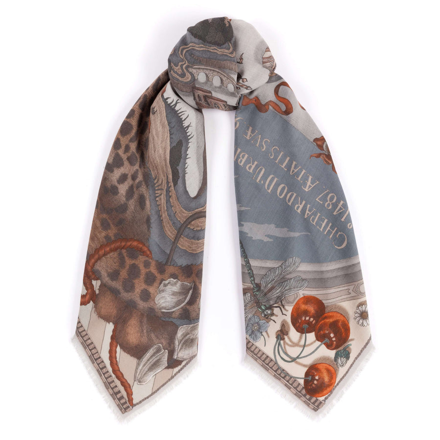 ACCESSORIES Medici Cheetah Wool/Silk Scarf in Musk & Maraschino Sabina Savage