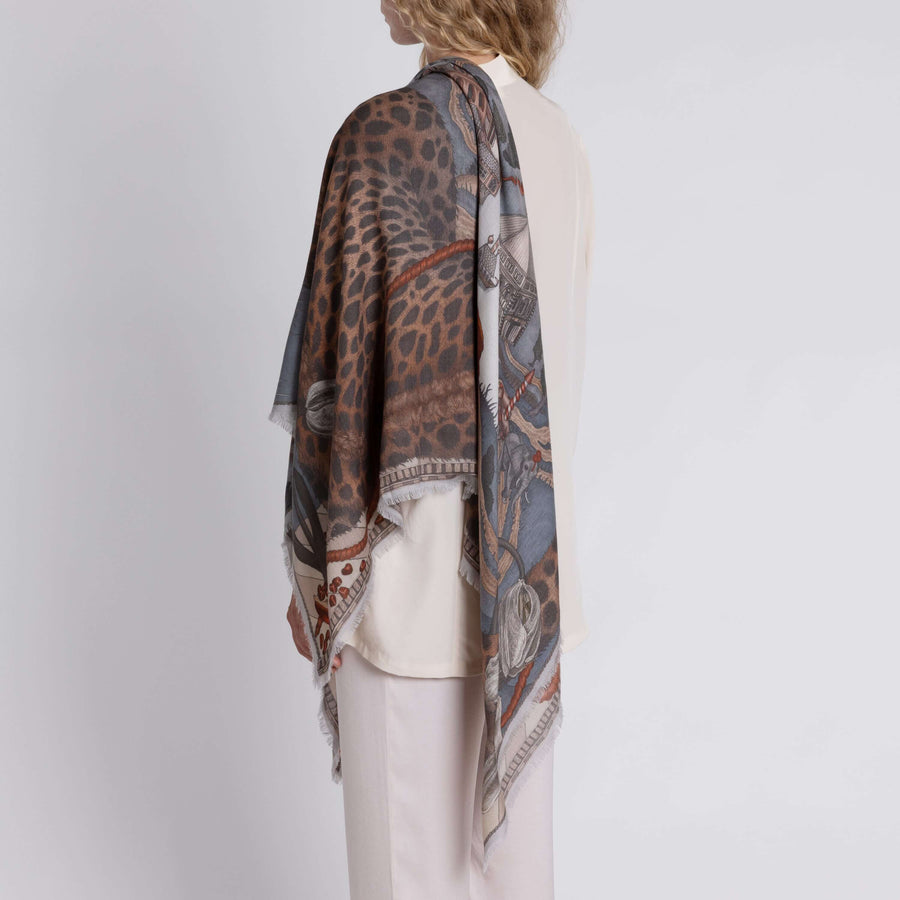 ACCESSORIES Medici Cheetah Wool/Silk Scarf in Musk & Maraschino Sabina Savage