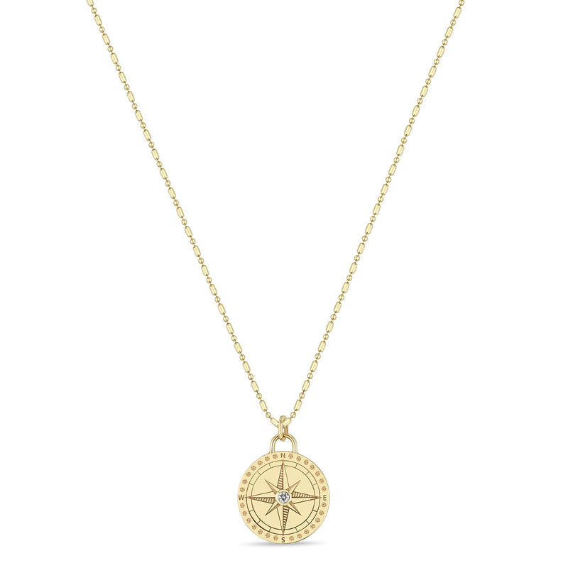 JEWELRY Small Dimaond Compass Necklace in Yellow Gold Zoe Chicco