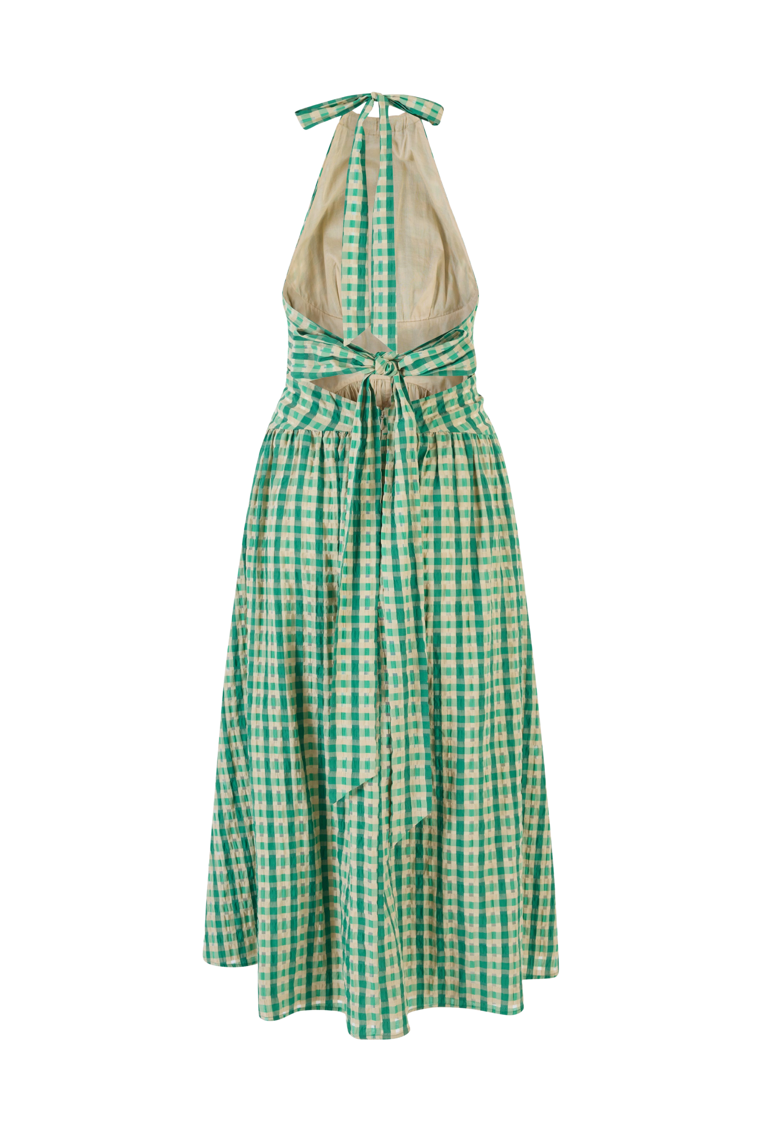 DRESSES/JUMPSUITS Halter in the Name of Love Dress in Green Check Rosie Assoulin