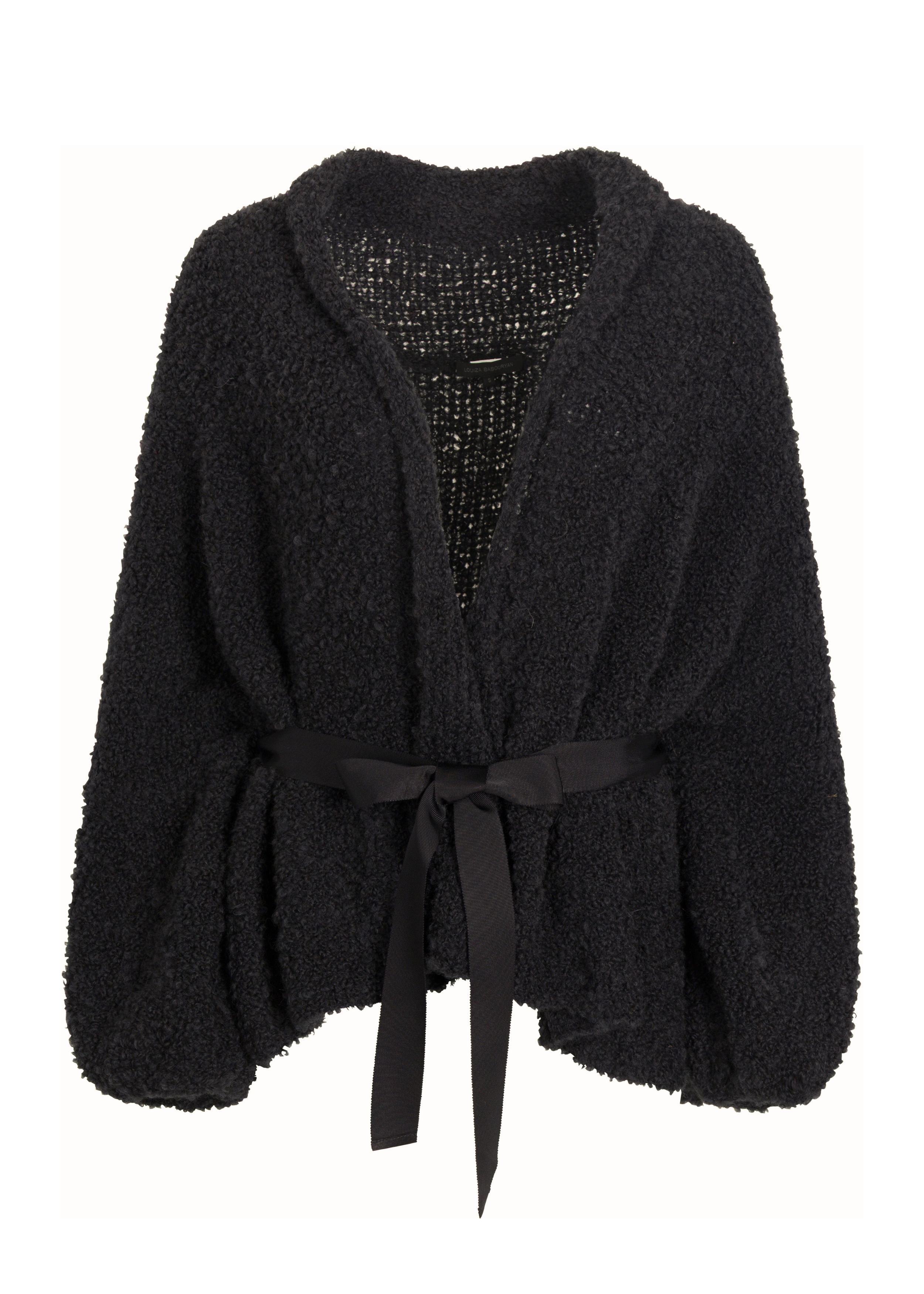 SWEATERS Alpaca Tie Front Sweater in Black Louiza Babouryan