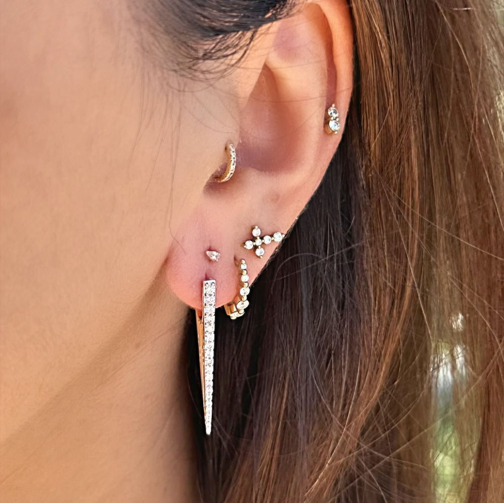 JEWELRY ELONGATED DIAMOND "V" HOOP EARRING PAIR in yellow gold Three Stories Jewelry