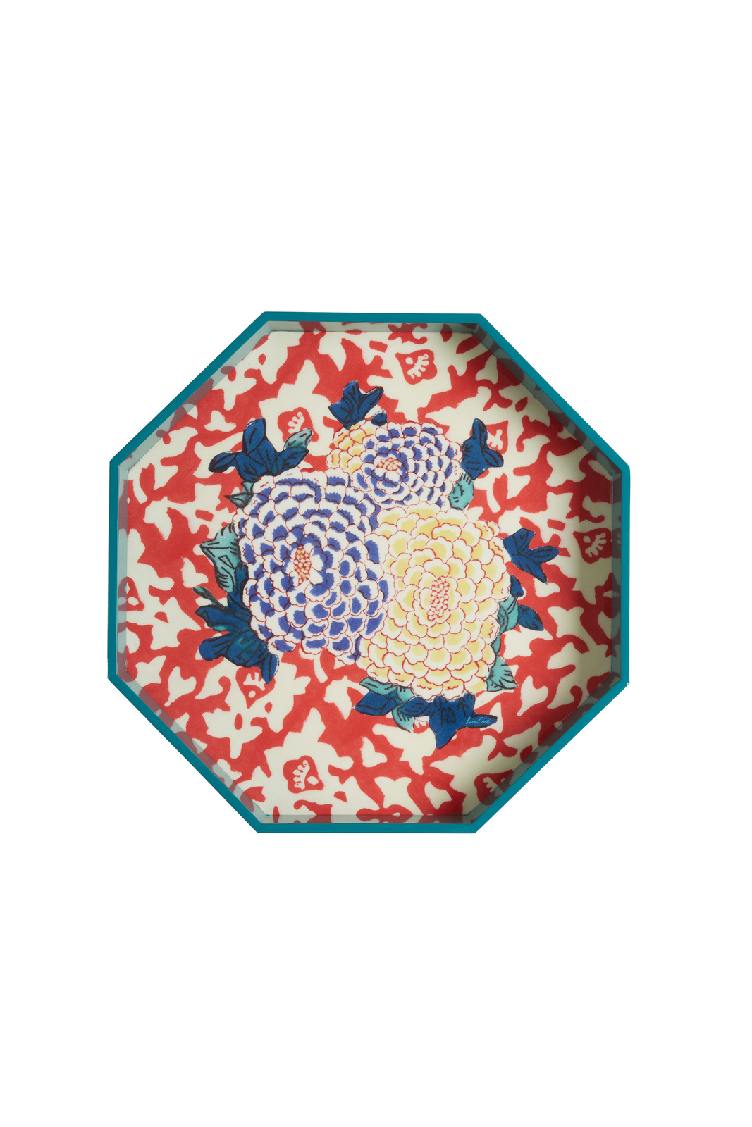 HOME ACCESSORIES Octagonal Arabesque Tray in Geranium Lisa Corti