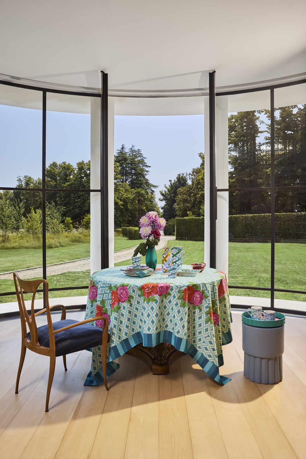 HOME DECOR Large Square Tablecloth in Hima Big Flower Turquoise Lisa Corti
